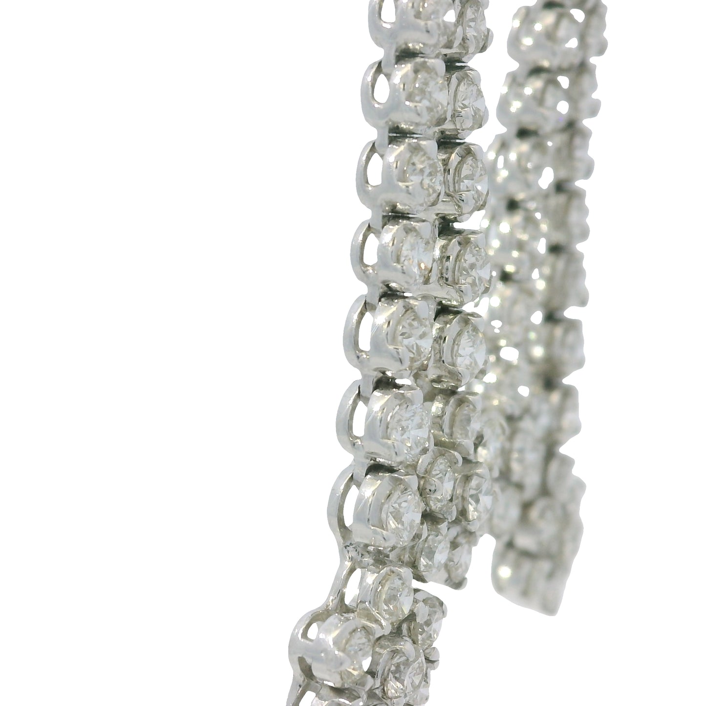 18K White Gold Natural Round Brilliant Cut Diamond Flower Drop Earrings