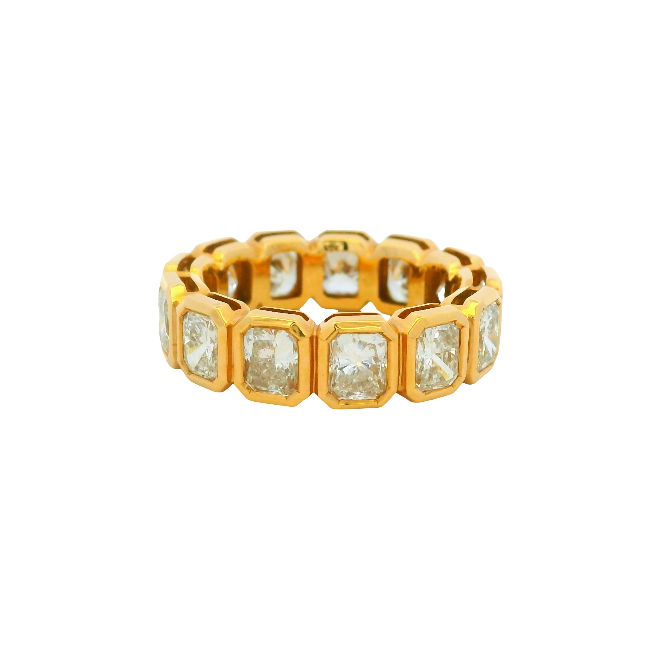 18k Rose Gold 5.12ctw Radiant Cut Diamond Bezel set Eternity Ring