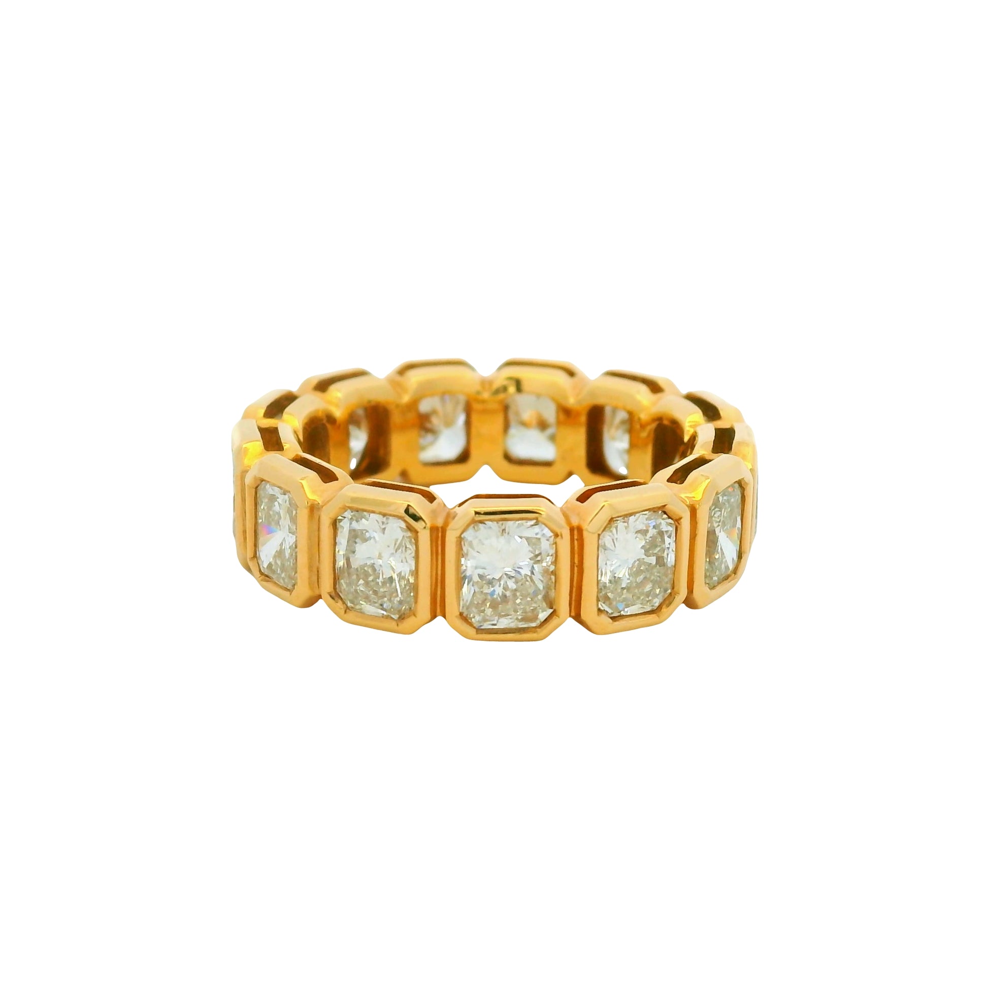 18k Rose Gold 5.12ctw Radiant Cut Diamond Bezel set Eternity Ring
