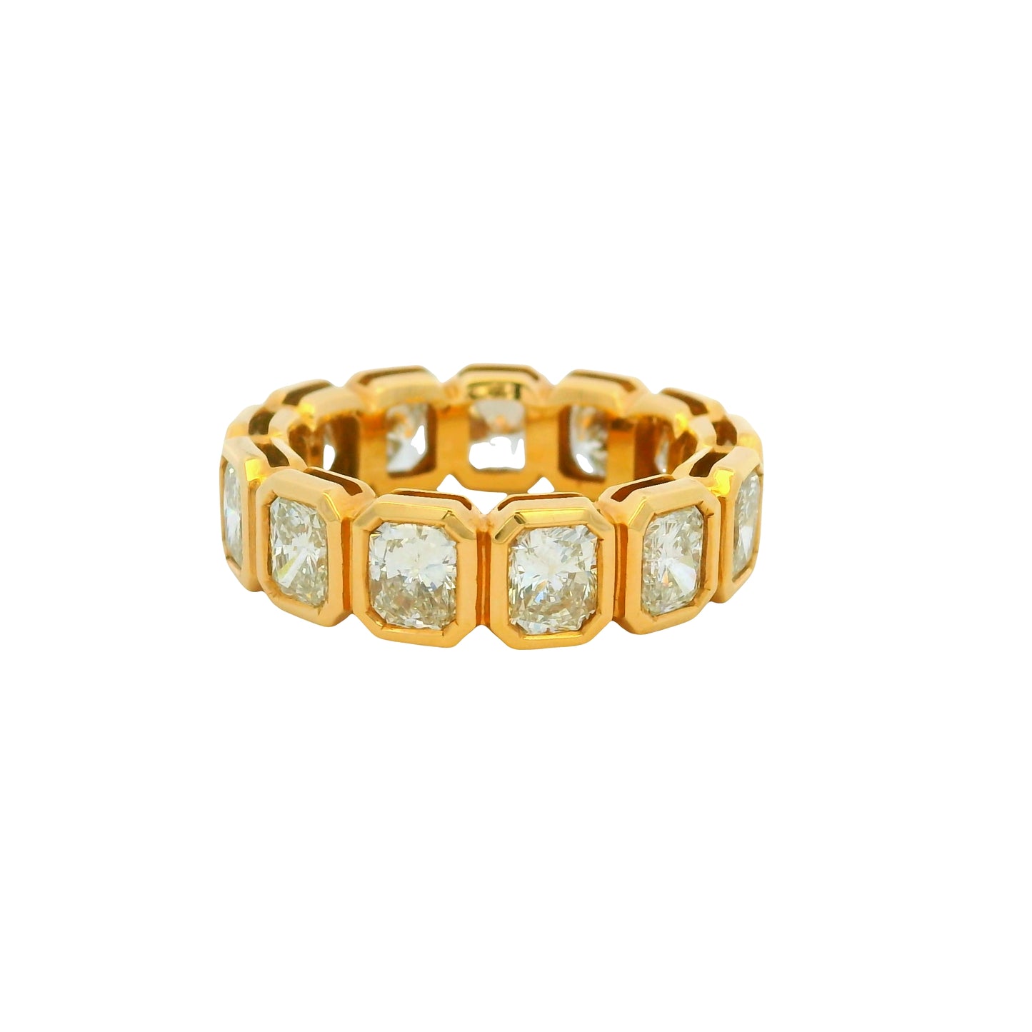 18k Rose Gold 5.12ctw Radiant Cut Diamond Bezel set Eternity Ring