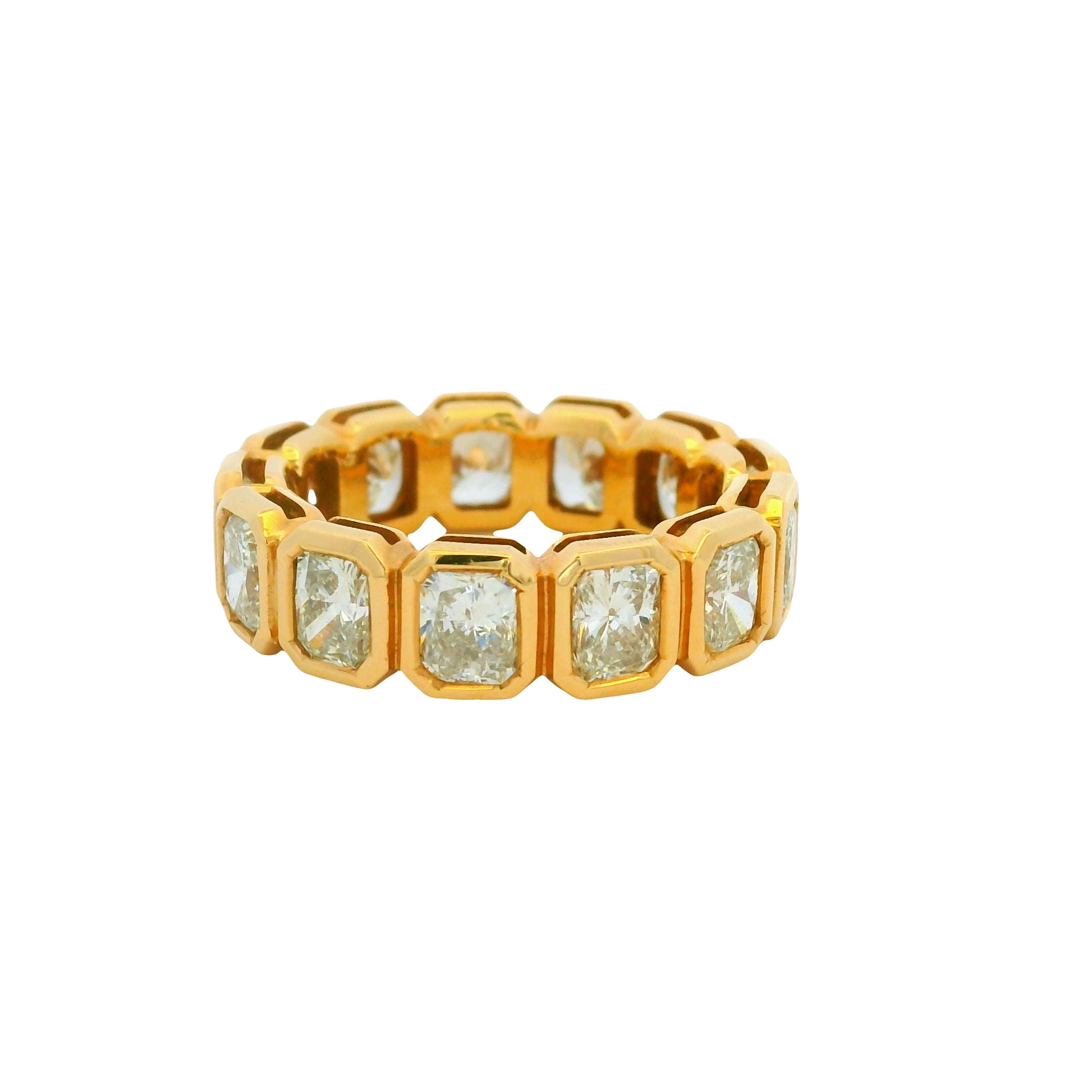 18k Rose Gold 5.12ctw Radiant Cut Diamond Bezel set Eternity Ring