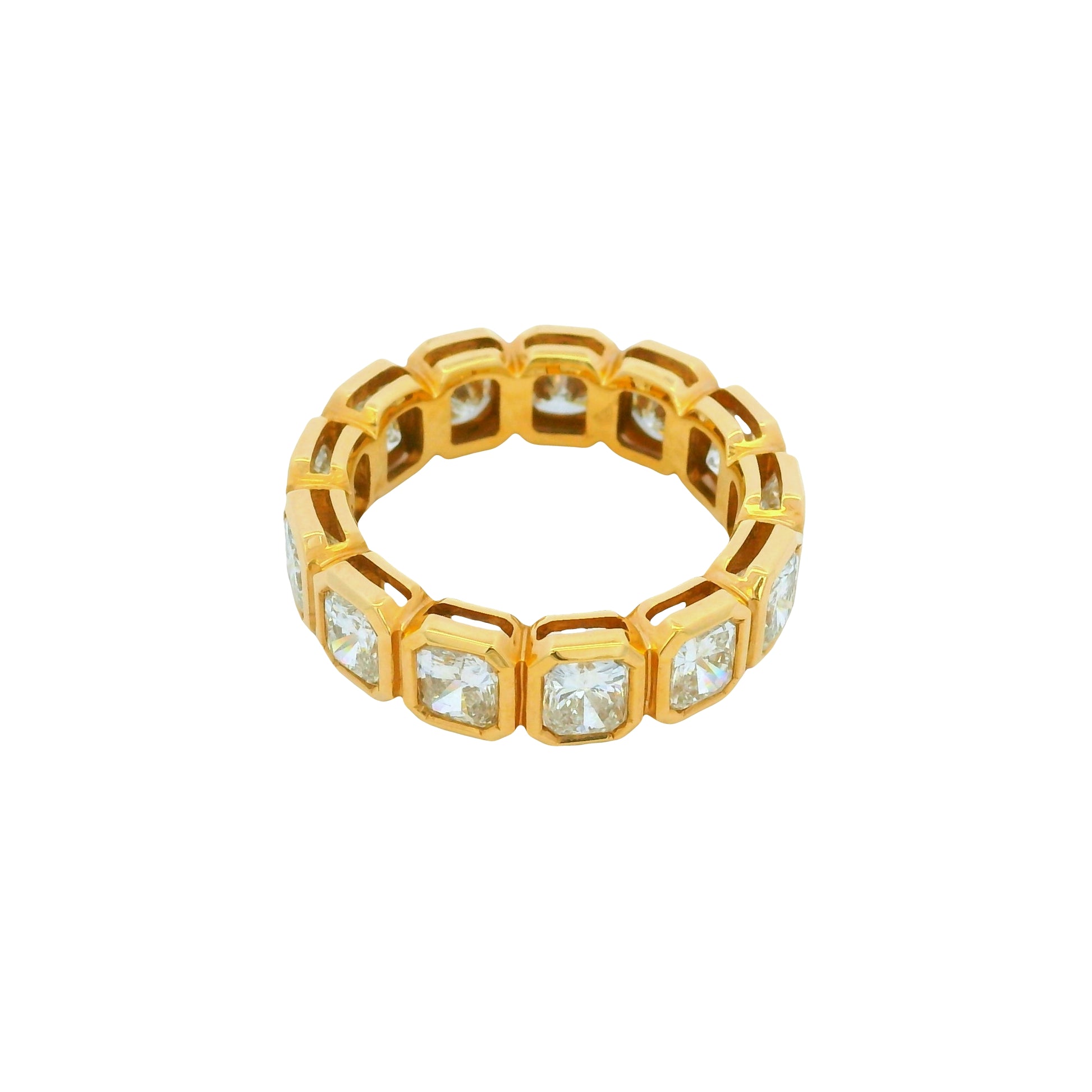 18k Rose Gold 5.12ctw Radiant Cut Diamond Bezel set Eternity Ring