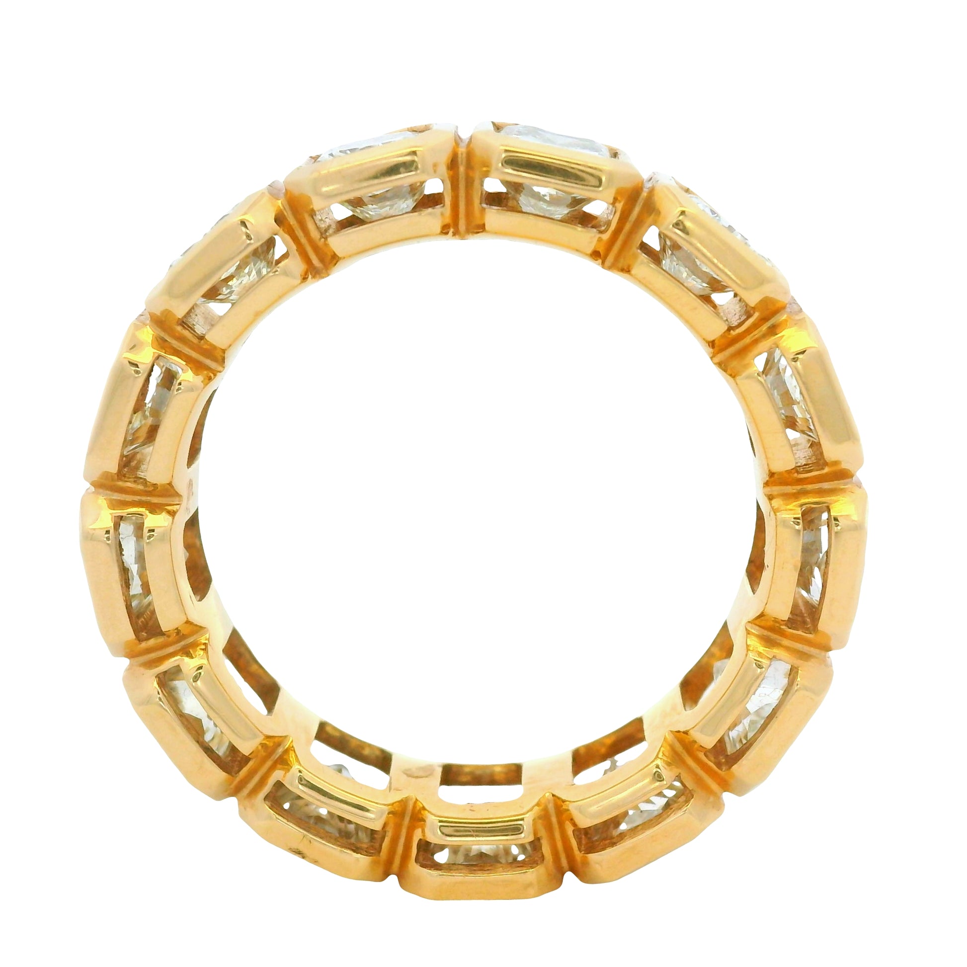 18k Rose Gold 5.12ctw Radiant Cut Diamond Bezel set Eternity Ring