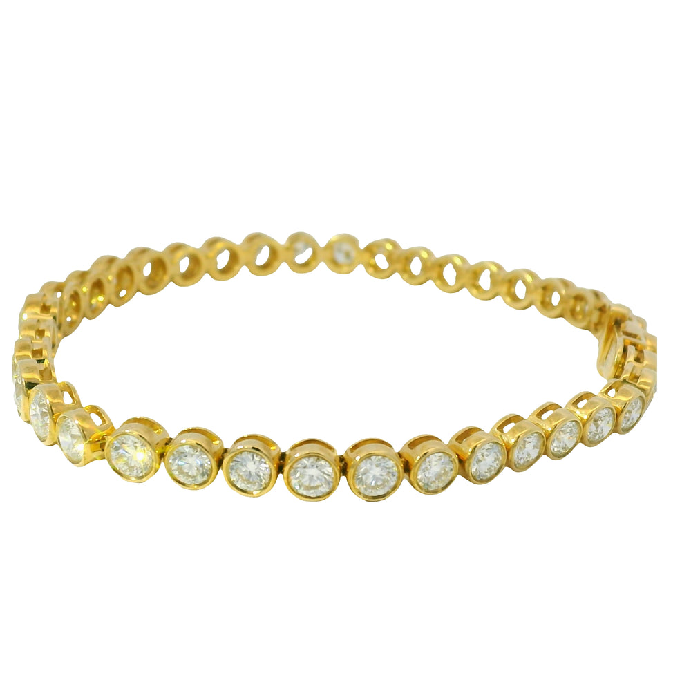 18k Yellow Gold Natural 6.58ctw Graduated Diamond Bezel Set Tennis Bracelet 
