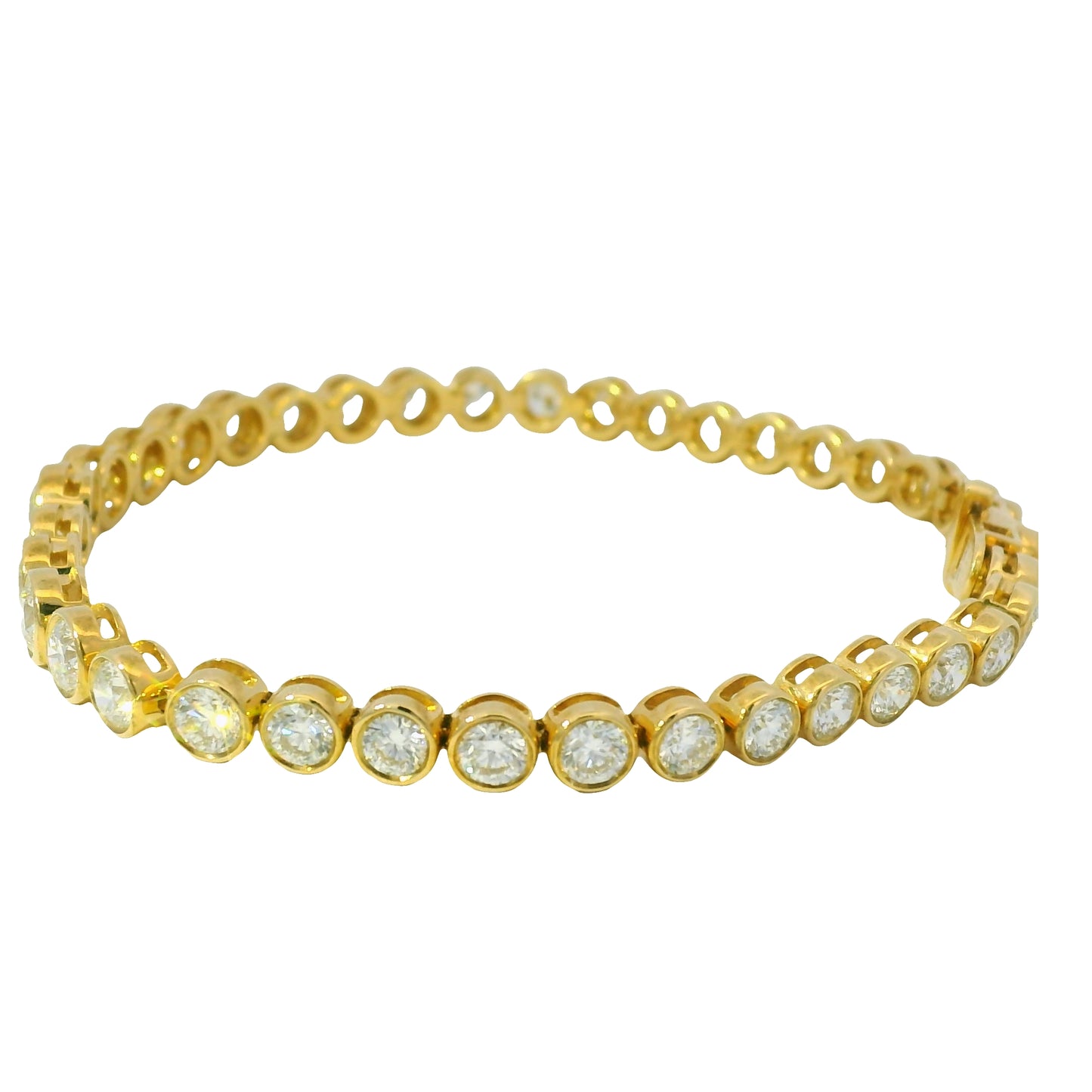 18k Yellow Gold Natural 6.58ctw Graduated Diamond Bezel Set Tennis Bracelet 
