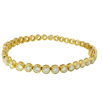 18k Yellow Gold Natural 6.58ctw Graduated Diamond Bezel Set Tennis Bracelet 