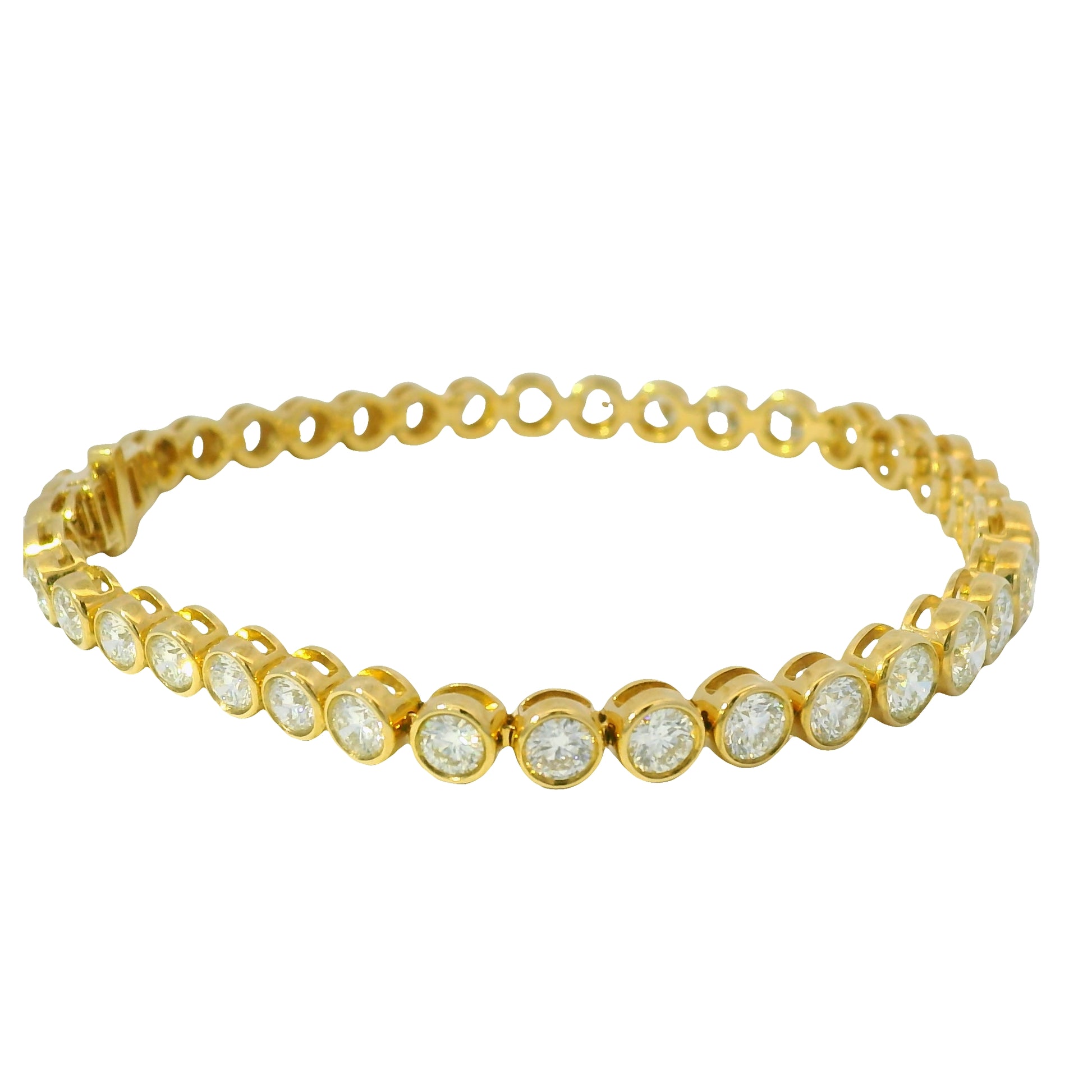 18k Yellow Gold Natural 6.58ctw Graduated Diamond Bezel Set Tennis Bracelet