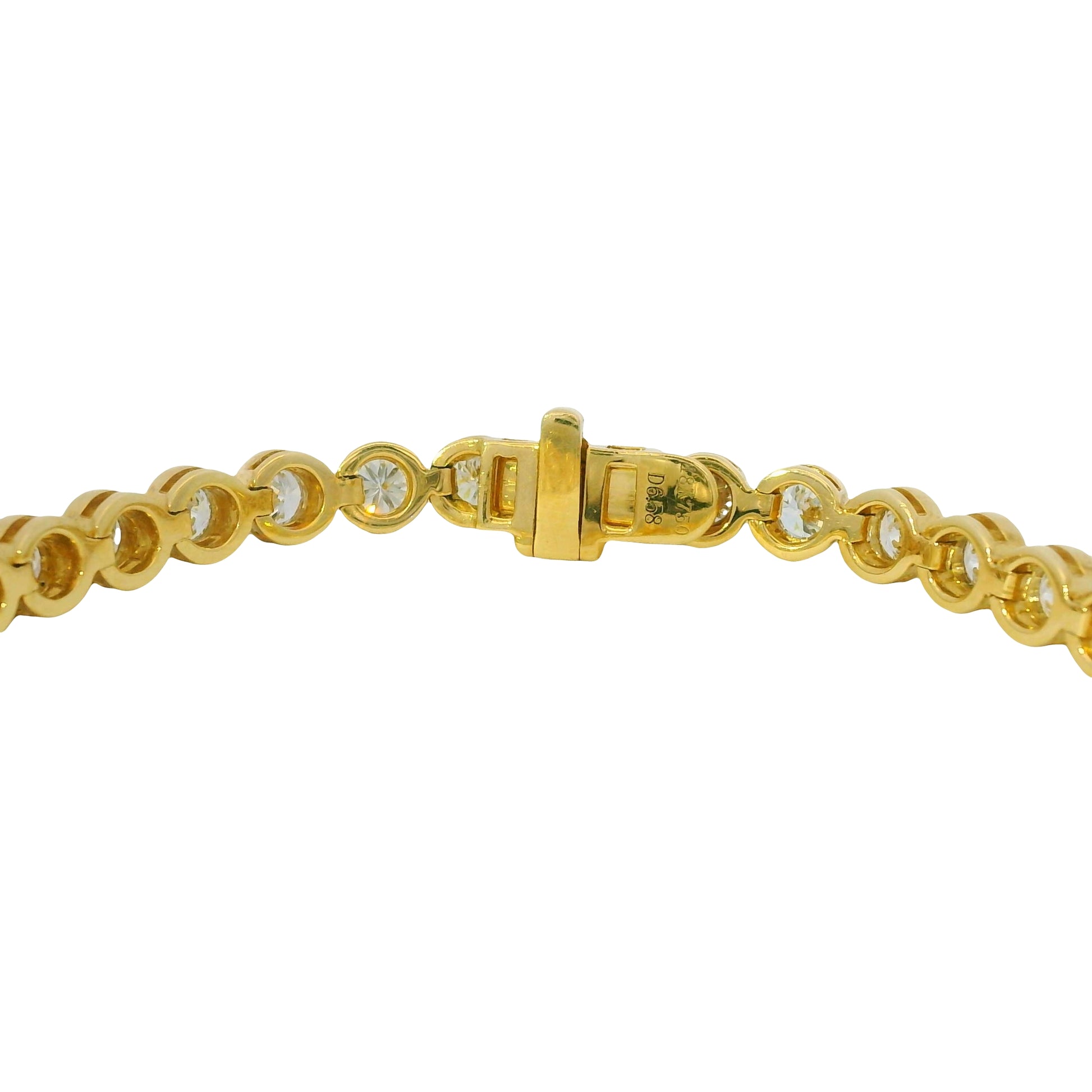 18k Yellow Gold Natural 6.58ctw Graduated Diamond Bezel Set Tennis Bracelet