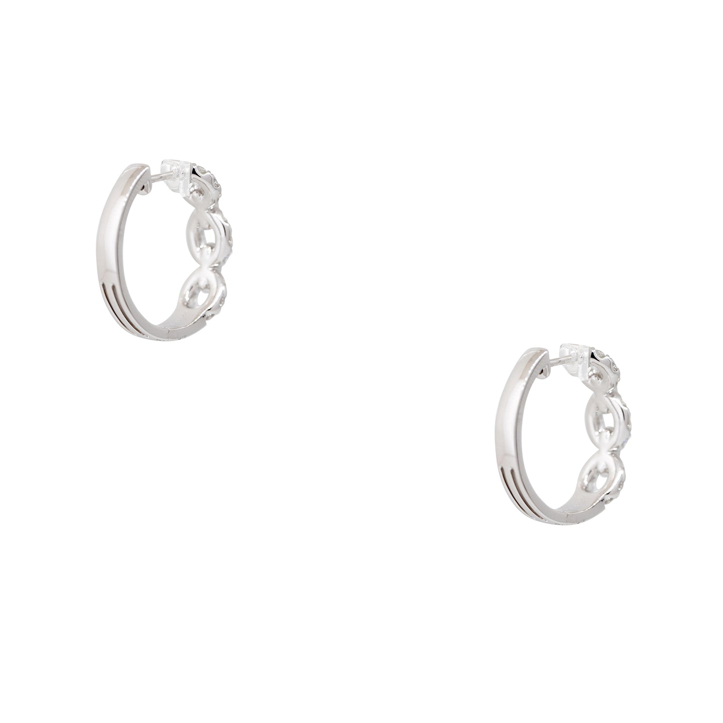 18k White Gold 1.04ctw Round Brilliant Diamond Open Link Hoop Earrings