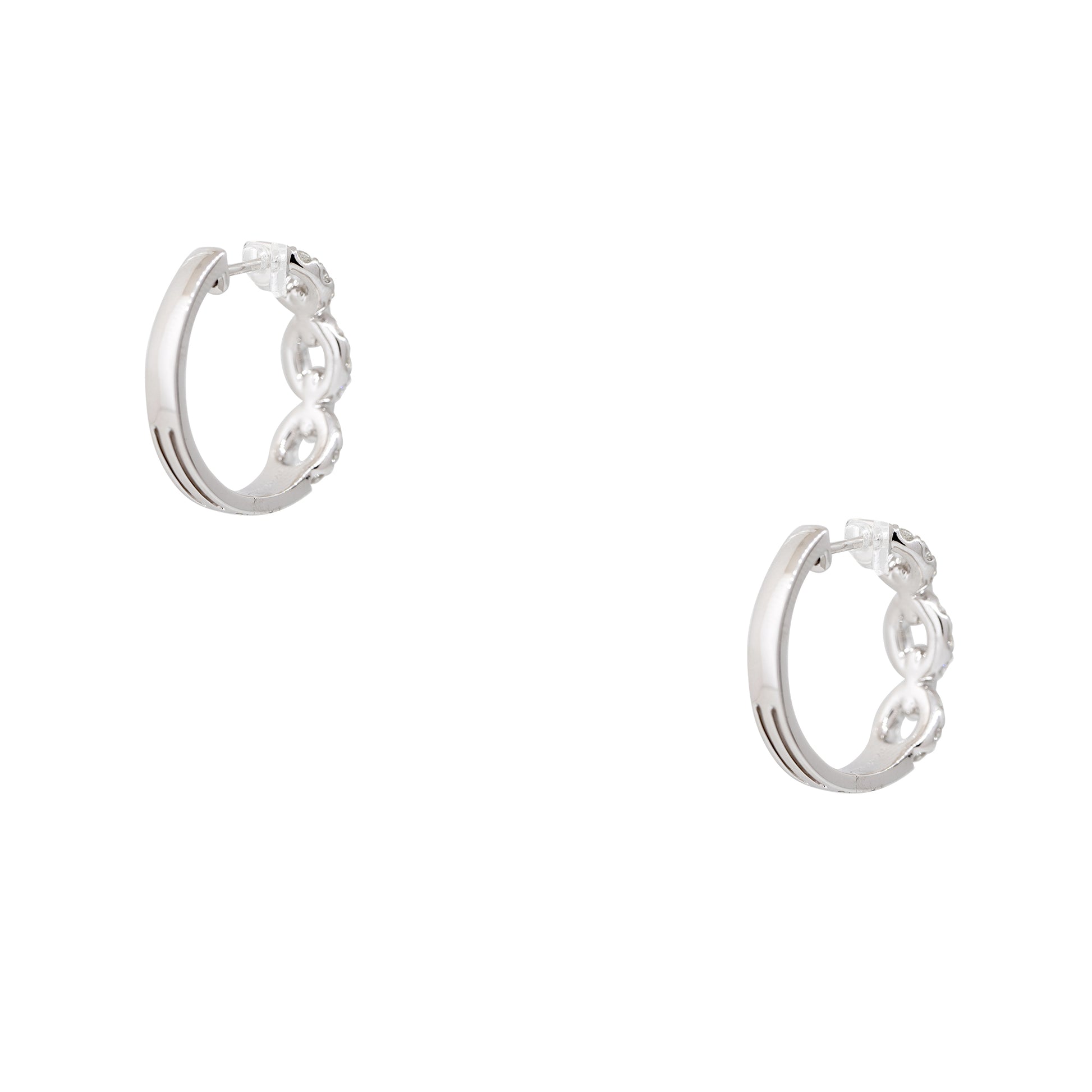 18k White Gold 1.04ctw Round Brilliant Diamond Open Link Hoop Earrings