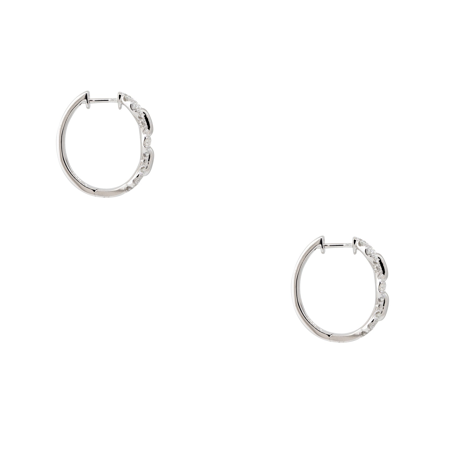 18k White Gold 1.04ctw Round Brilliant Diamond Open Link Hoop Earrings