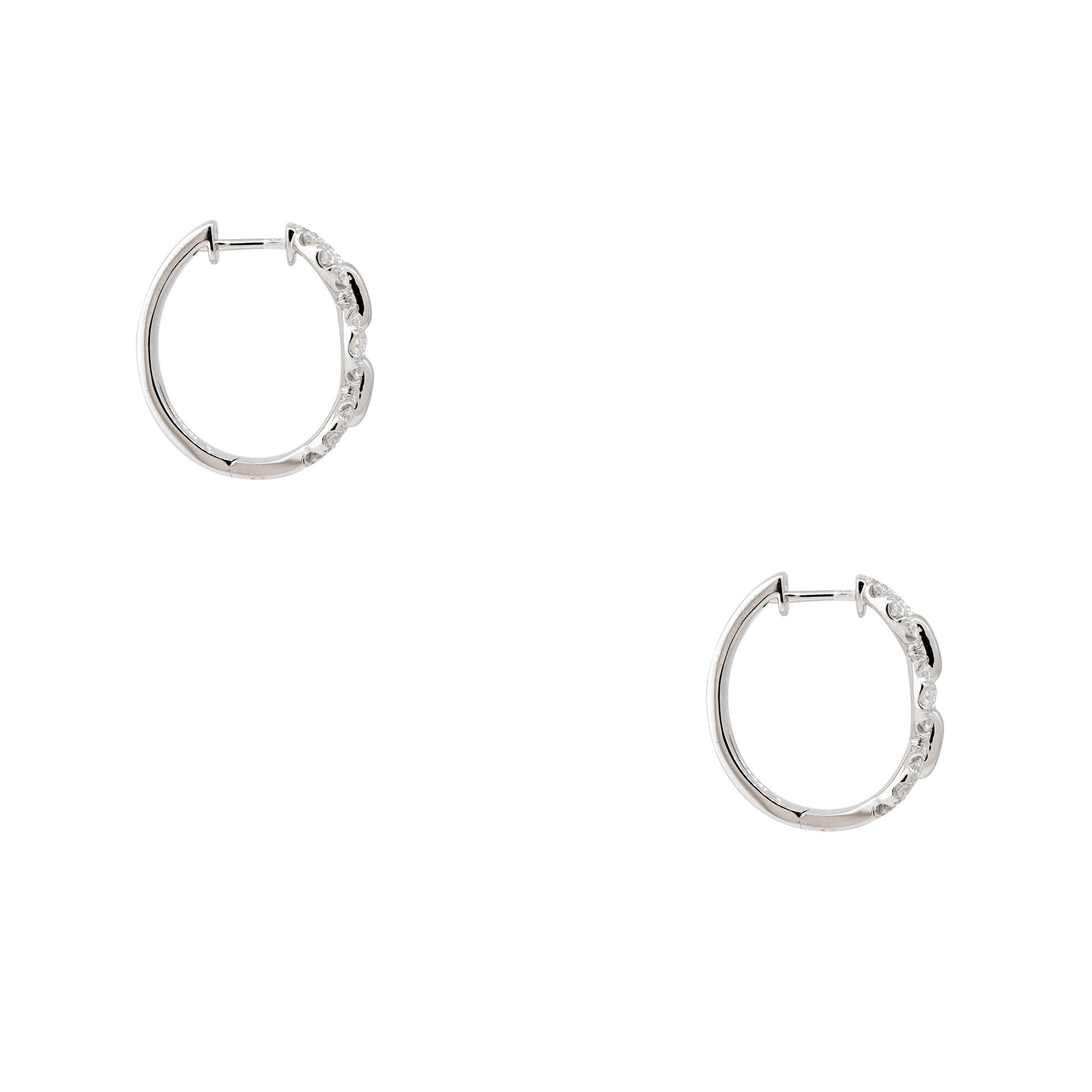 18k White Gold 1.04ctw Round Brilliant Diamond Open Link Hoop Earrings