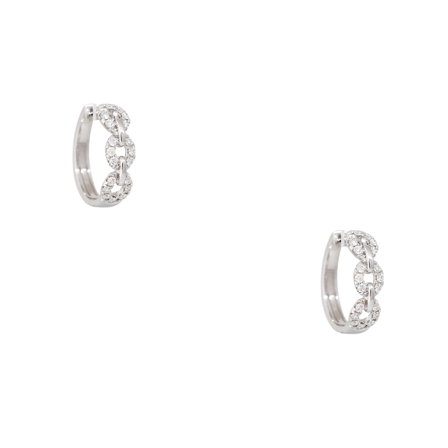 18k White Gold 1.04ctw Round Brilliant Diamond Open Link Hoop Earrings