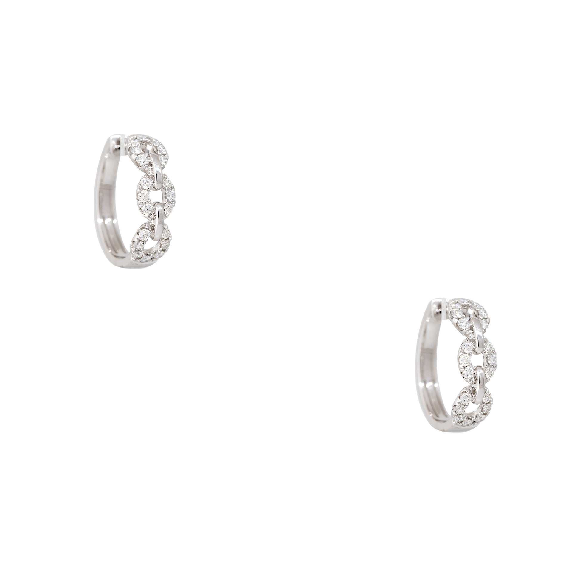 18k White Gold 1.04ctw Round Brilliant Diamond Open Link Hoop Earrings