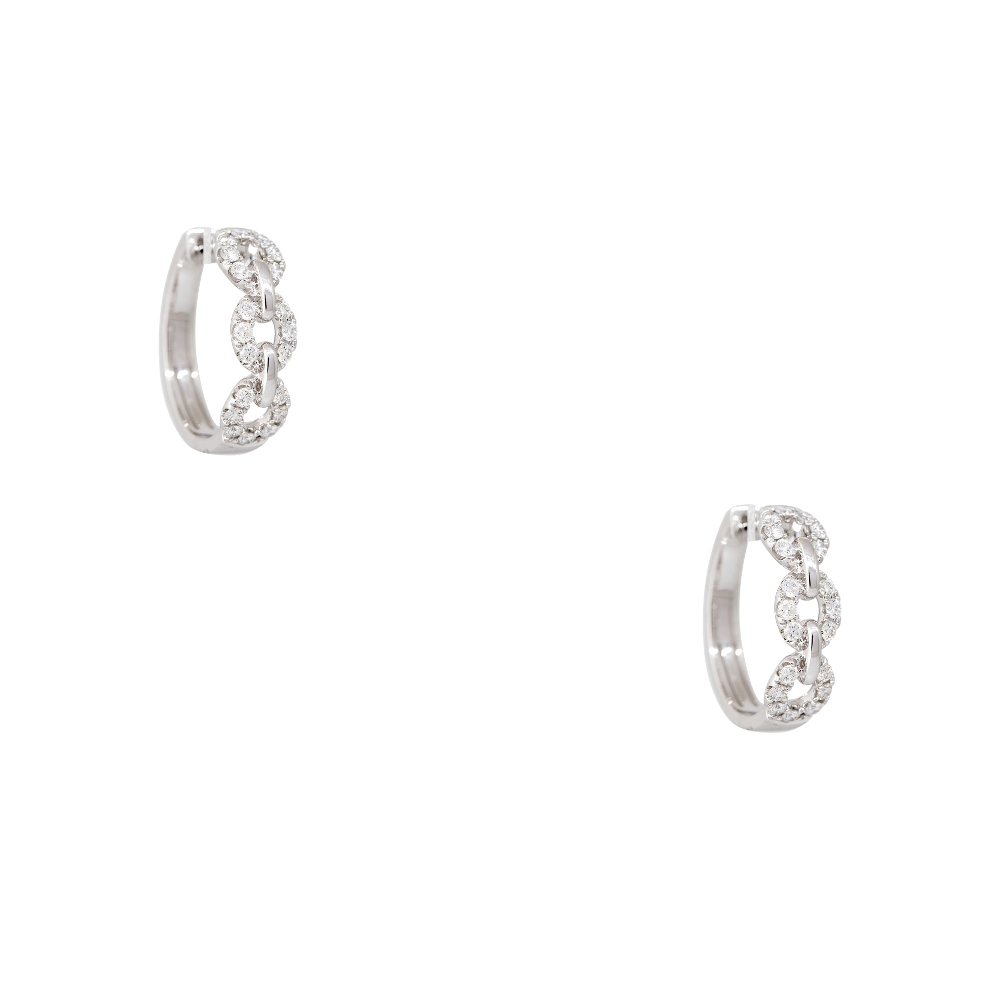 18k White Gold 1.04ctw Round Brilliant Diamond Open Link Hoop Earrings