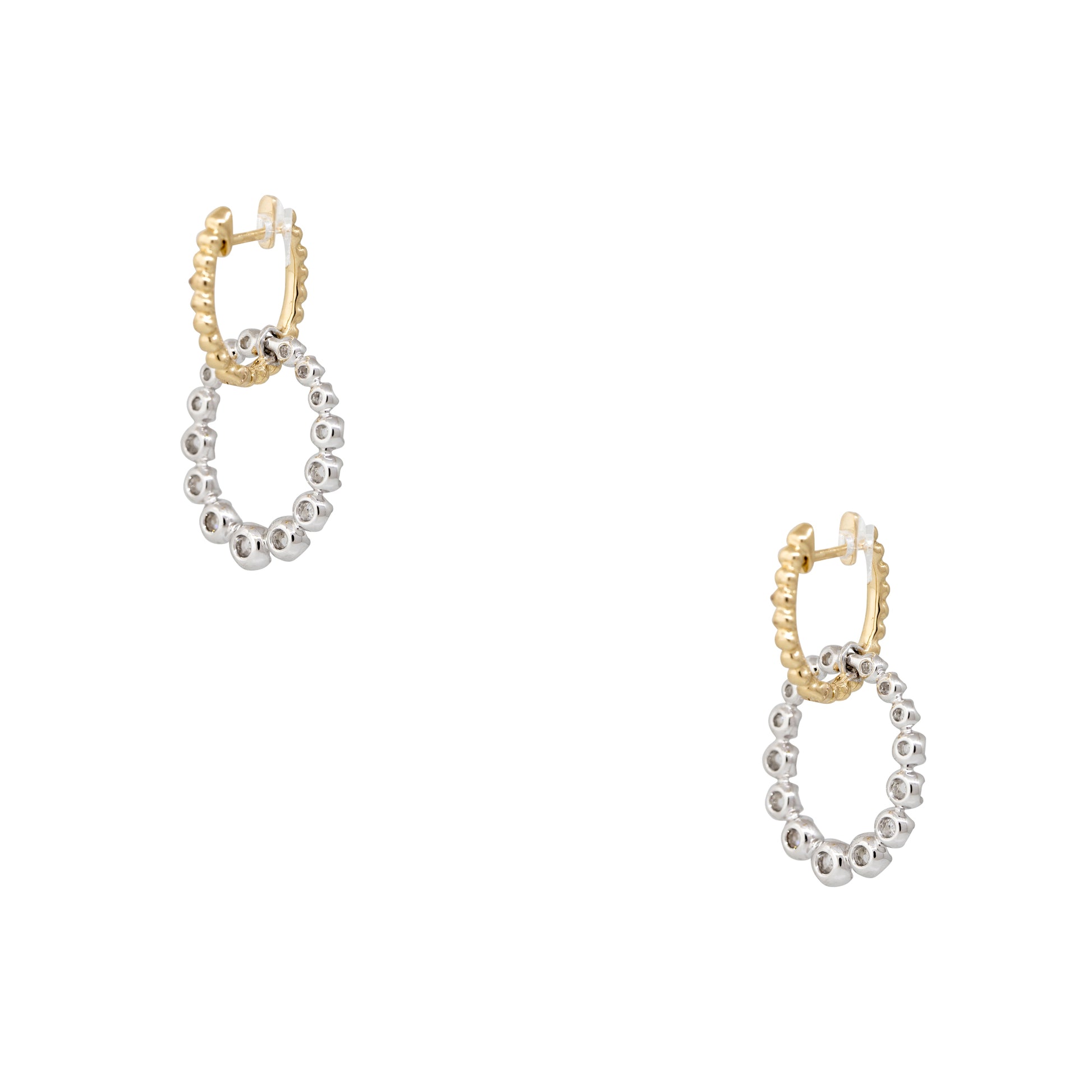 18k Two-Tone Gold 0.74ctw Round Brilliant Diamond Hoop Ribbed Earrings