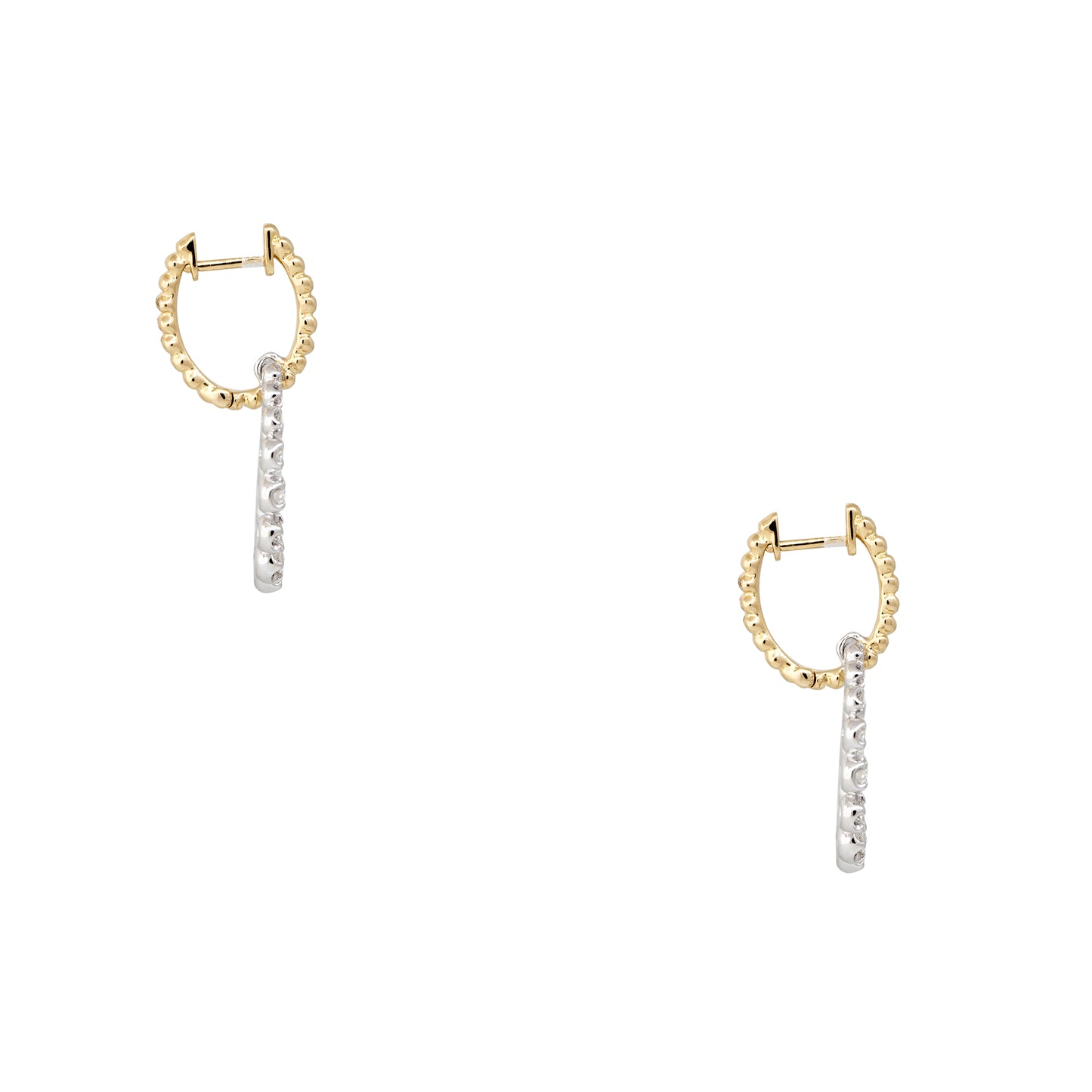 18k Two-Tone Gold 0.74ctw Round Brilliant Diamond Hoop Ribbed Earrings