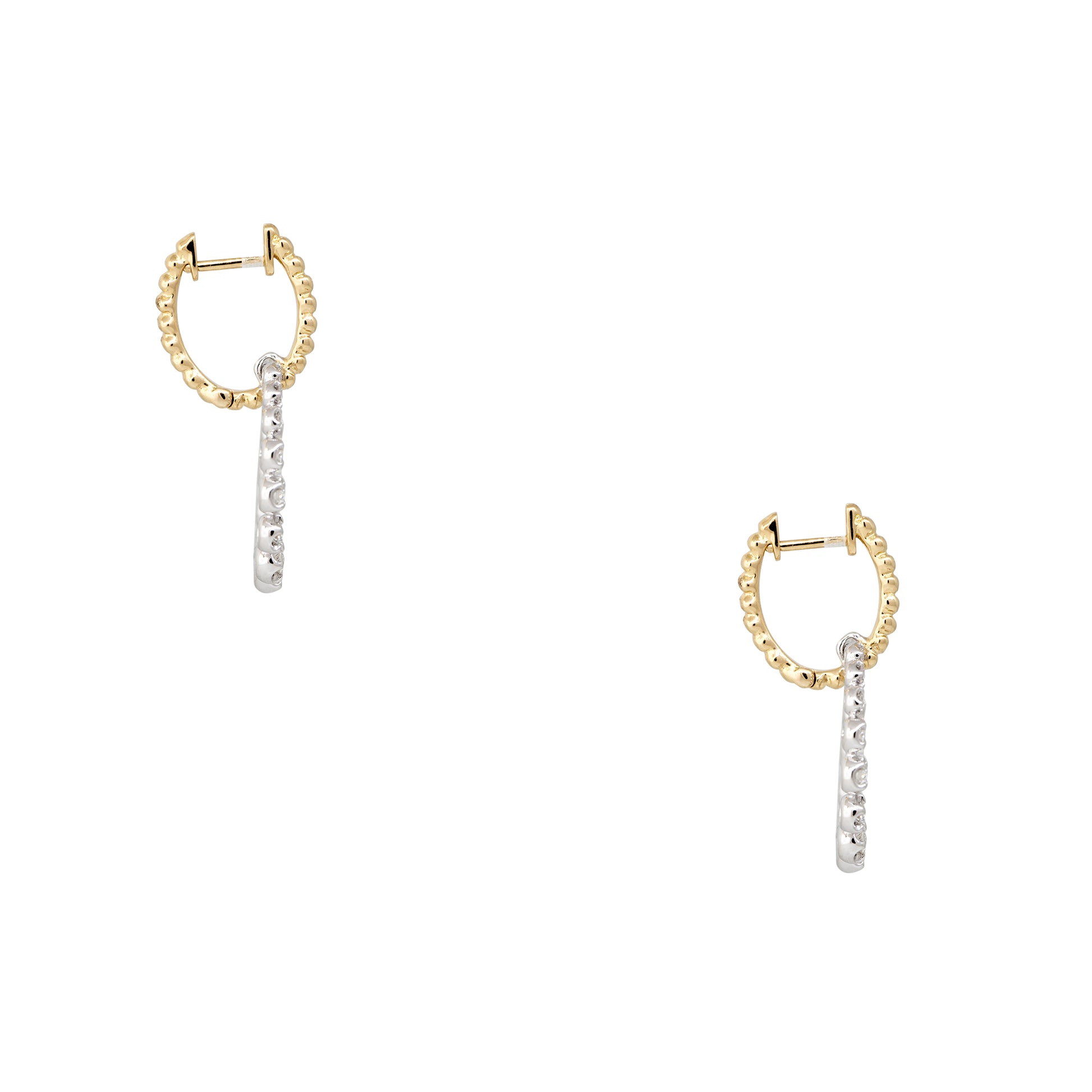 18k Two-Tone Gold 0.74ctw Round Brilliant Diamond Hoop Ribbed Earrings