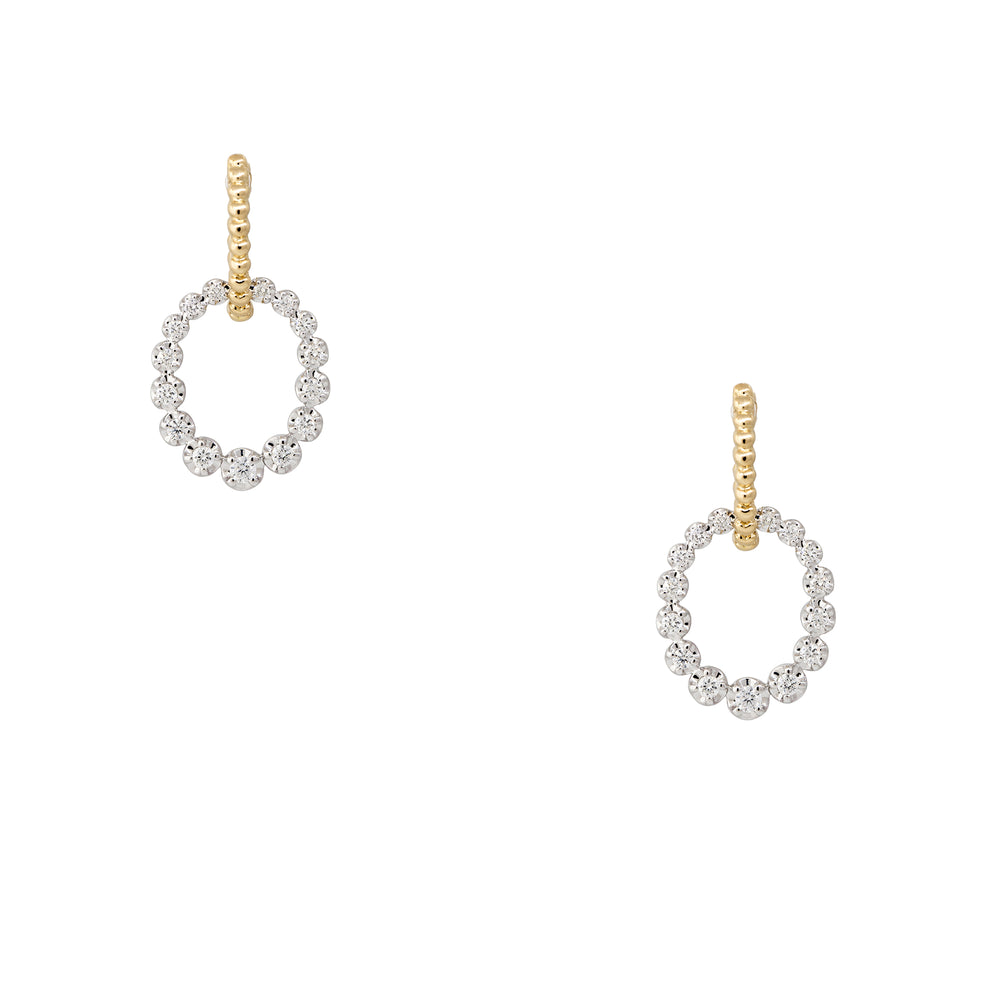 18k Two-Tone Gold 0.74ctw Round Brilliant Diamond Hoop Ribbed Earrings