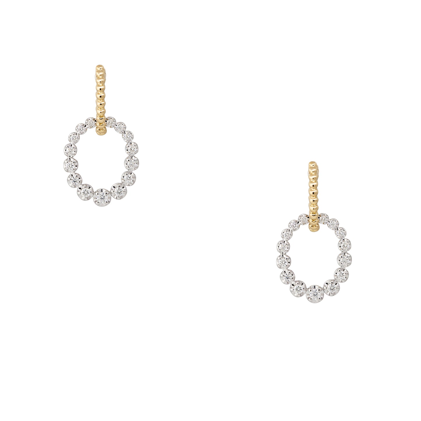 18k Two-Tone Gold 0.74ctw Round Brilliant Diamond Hoop Ribbed Earrings