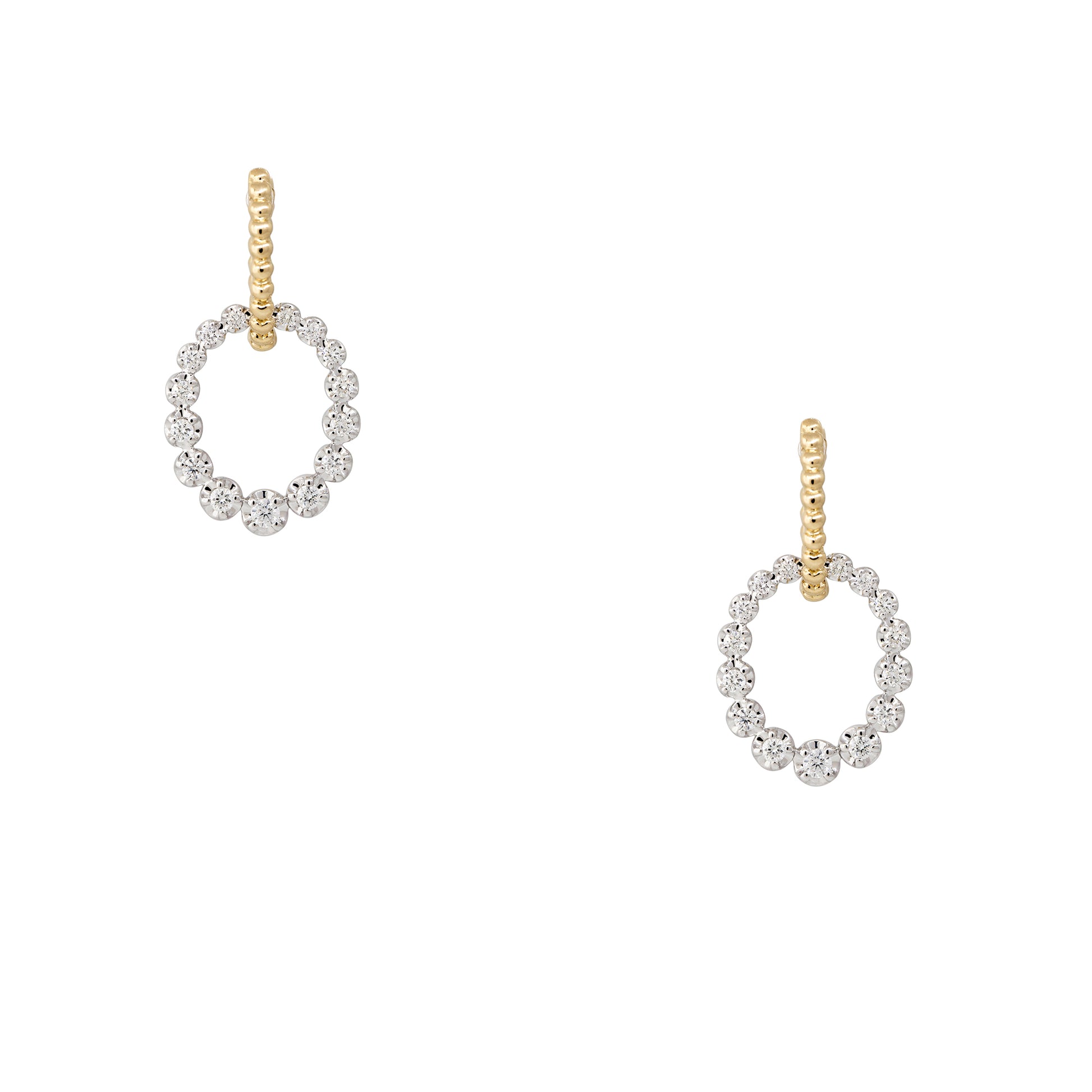 18k Two-Tone Gold 0.74ctw Round Brilliant Diamond Hoop Ribbed Earrings