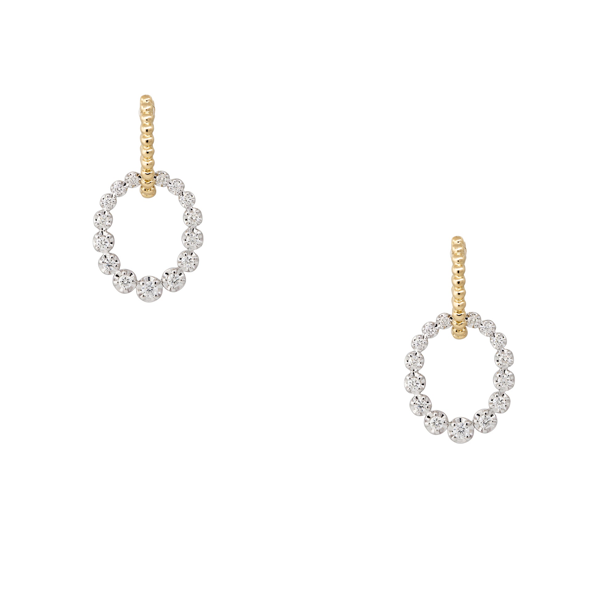 18k Two-Tone Gold 0.74ctw Round Brilliant Diamond Hoop Ribbed Earrings