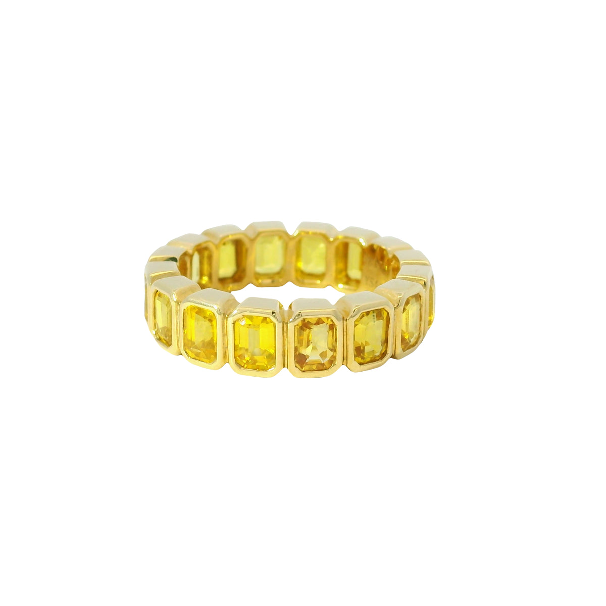 18K Yellow Gold Natural 4.20 Carats Yellow Sapphire Emerald Cut Eternity Ring