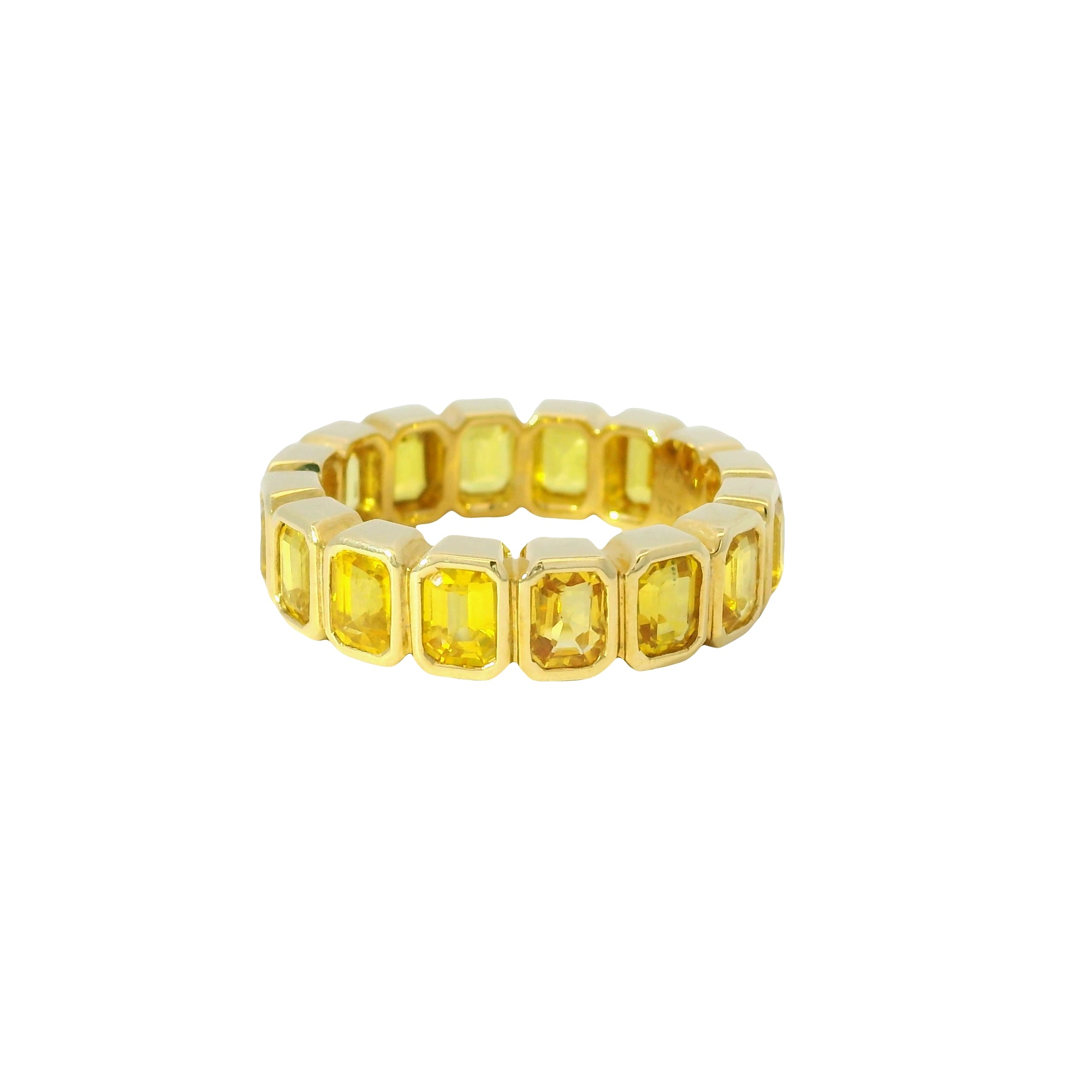 18K Yellow Gold Natural 4.20 Carats Yellow Sapphire Emerald Cut Eternity Ring