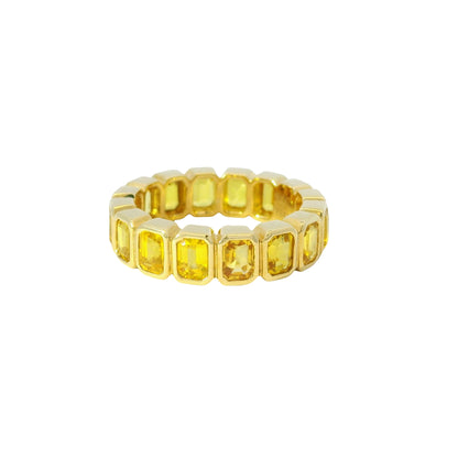 18K Yellow Gold Natural 4.20 Carats Yellow Sapphire Emerald Cut Eternity Ring