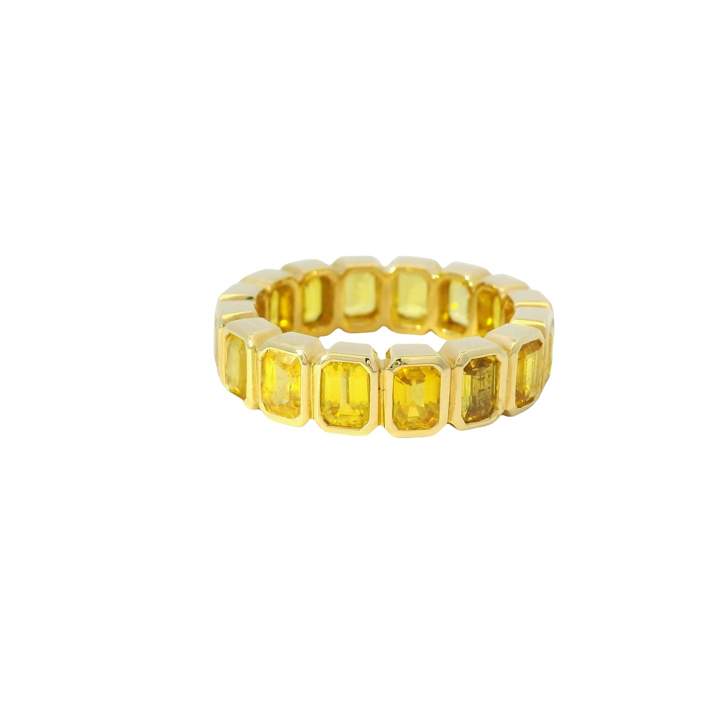 18K Yellow Gold Natural 4.20 Carats Yellow Sapphire Emerald Cut Eternity Ring