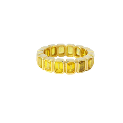 18K Yellow Gold Natural 4.20 Carats Yellow Sapphire Emerald Cut Eternity Ring
