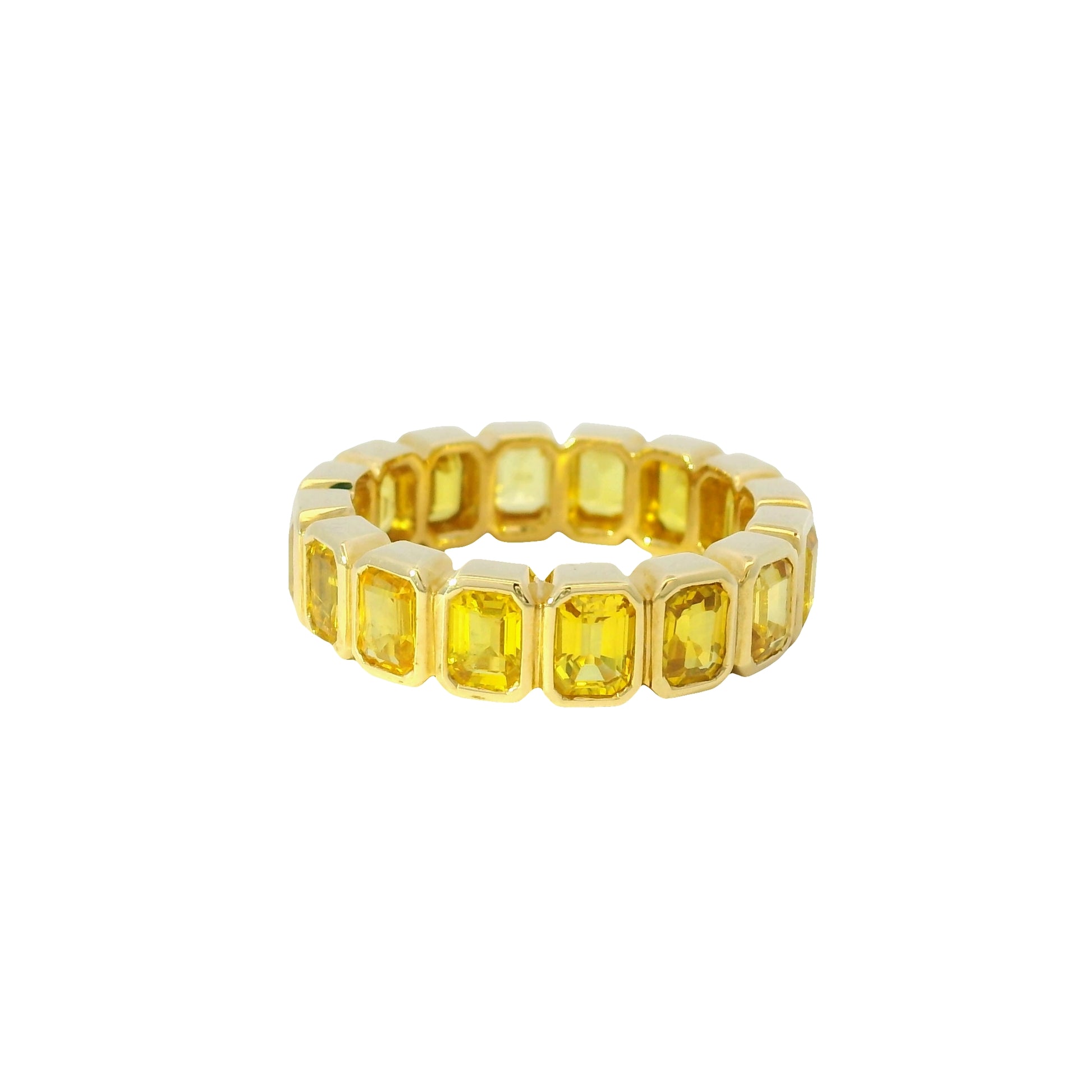 18K Yellow Gold Natural 4.20 Carats Yellow Sapphire Emerald Cut Eternity Ring