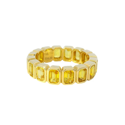 18K Yellow Gold Natural 4.20 Carats Yellow Sapphire Emerald Cut Eternity Ring