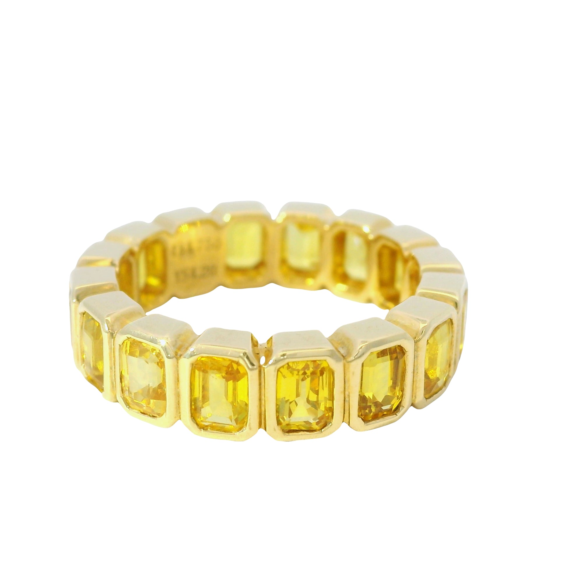 18K Yellow Gold Natural 4.20 Carats Yellow Sapphire Emerald Cut Eternity Ring