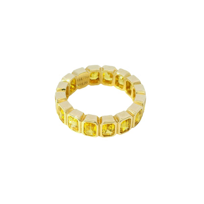 18K Yellow Gold Natural 4.20 Carats Yellow Sapphire Emerald Cut Eternity Ring