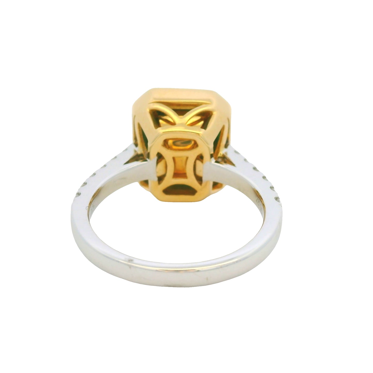 18K Two-Tone Gold Natural Emerald & Diamond Bezel Set Ring