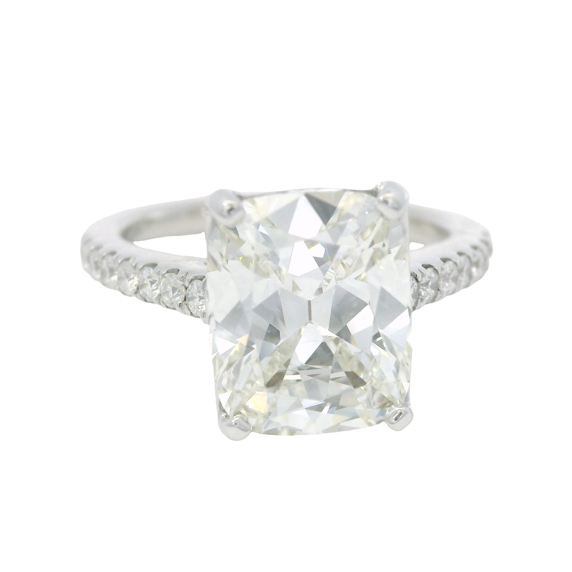 GIA 18K White Gold Natural Cushion Brilliant Diamond Engagement Ring & Band