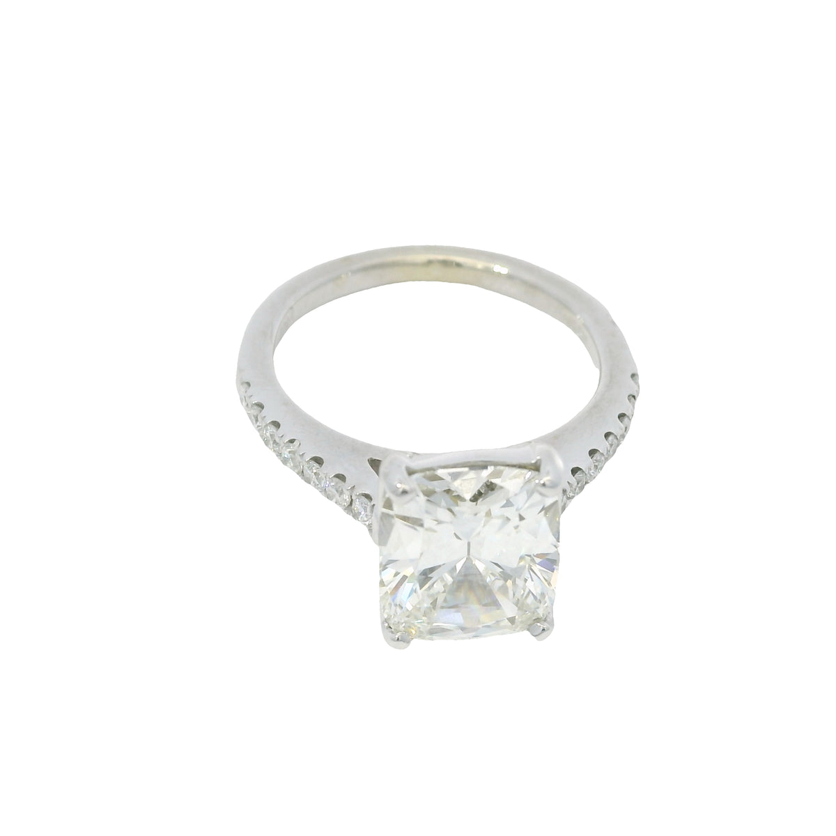 GIA 18K White Gold Natural Cushion Brilliant Diamond Engagement Ring & Band