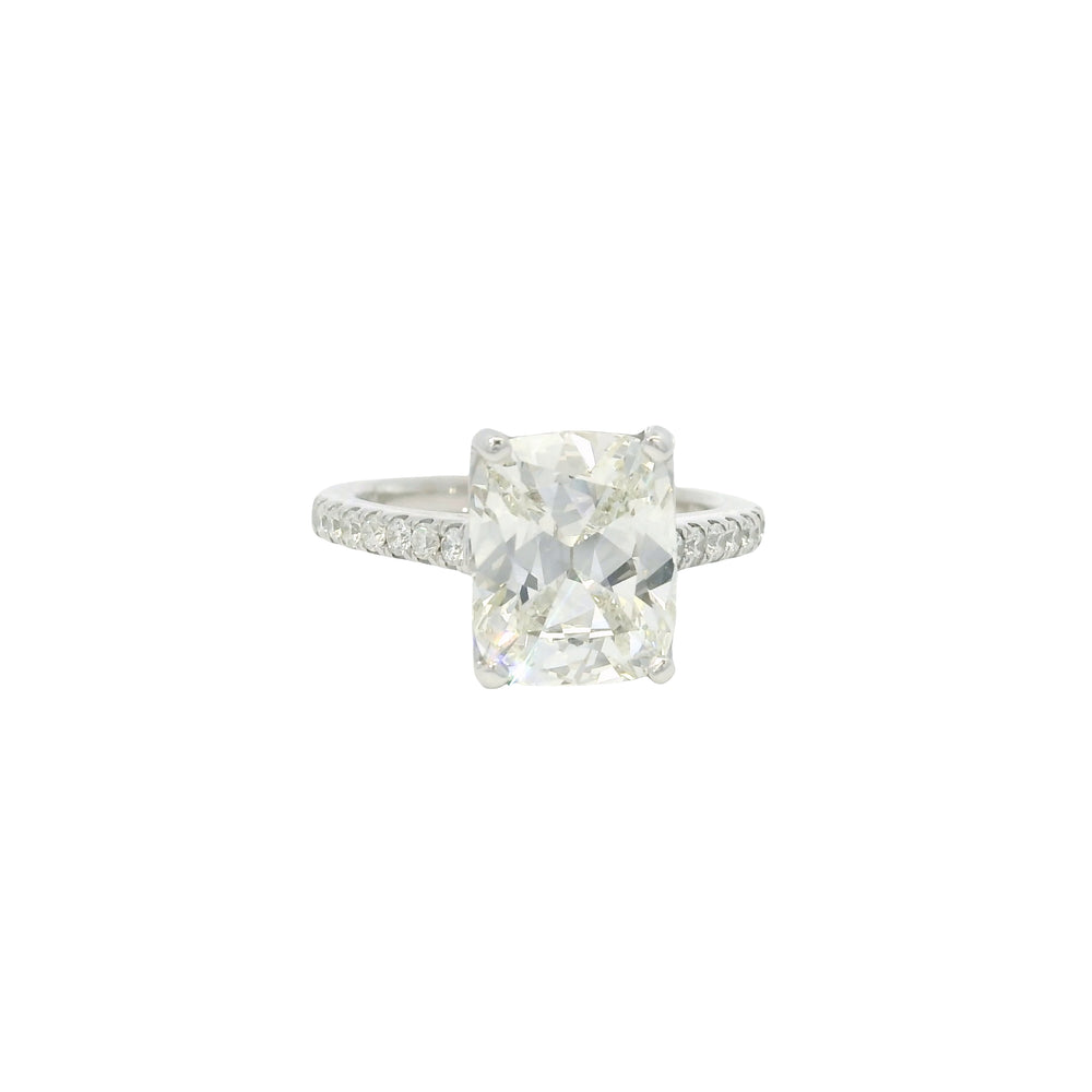 GIA 18K White Gold Natural Cushion Brilliant Diamond Engagement Ring & Band