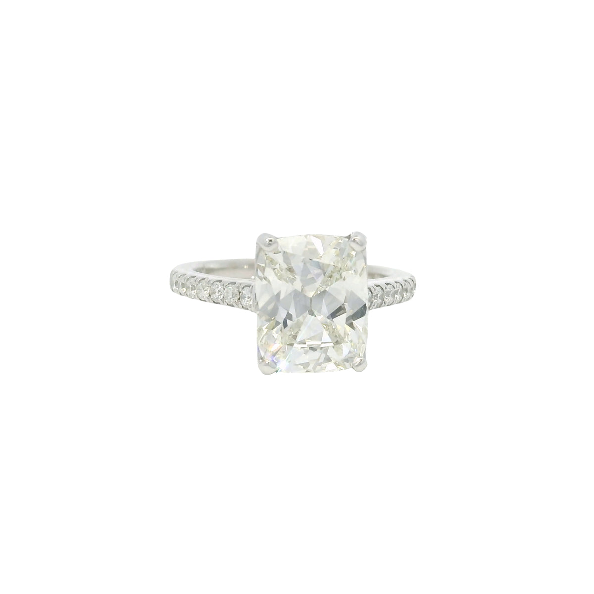 GIA 18K White Gold Natural Cushion Brilliant Diamond Engagement Ring & Band
