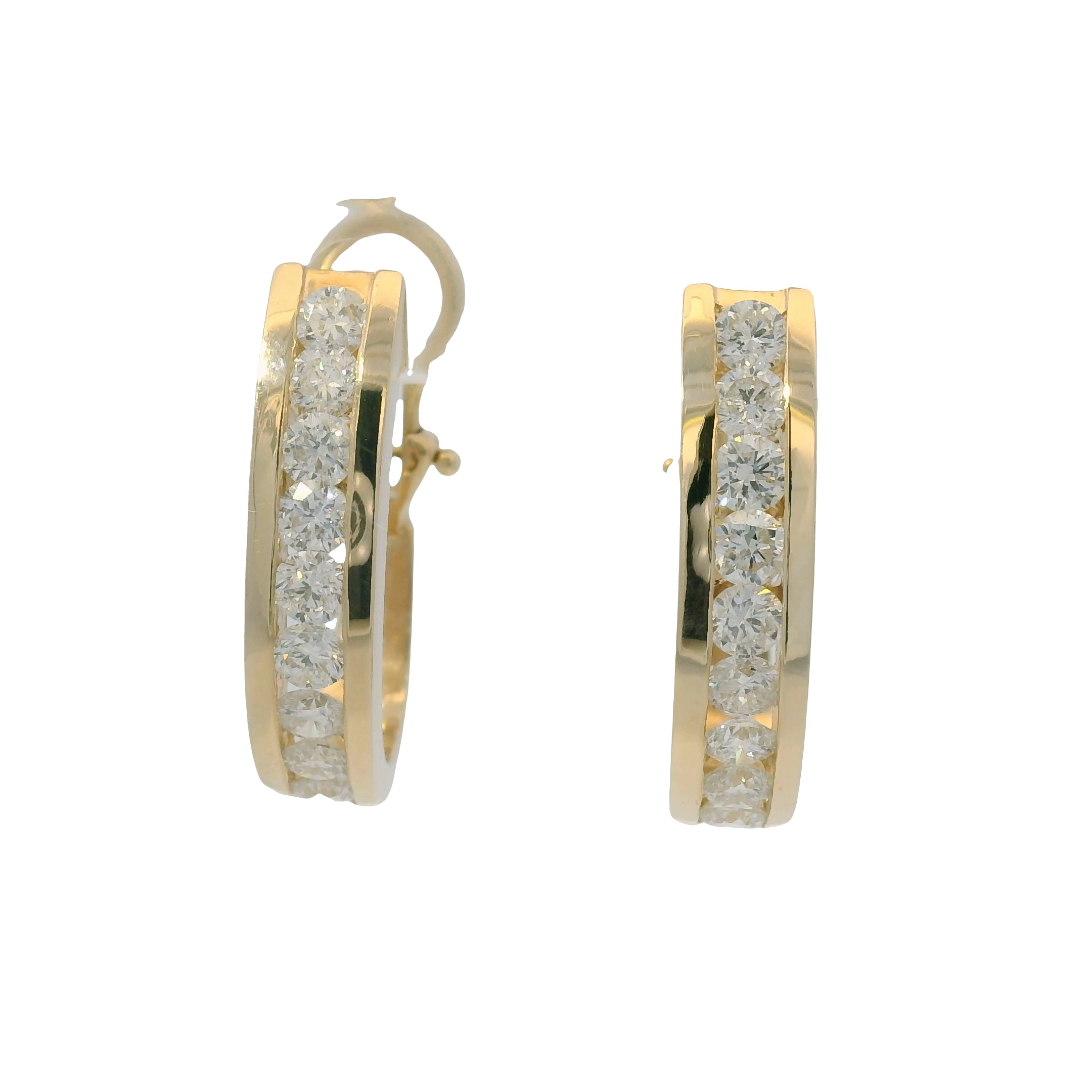 14K Yellow Gold Natural Round Brilliant Cut Diamond Channel Set Hoop Earrings