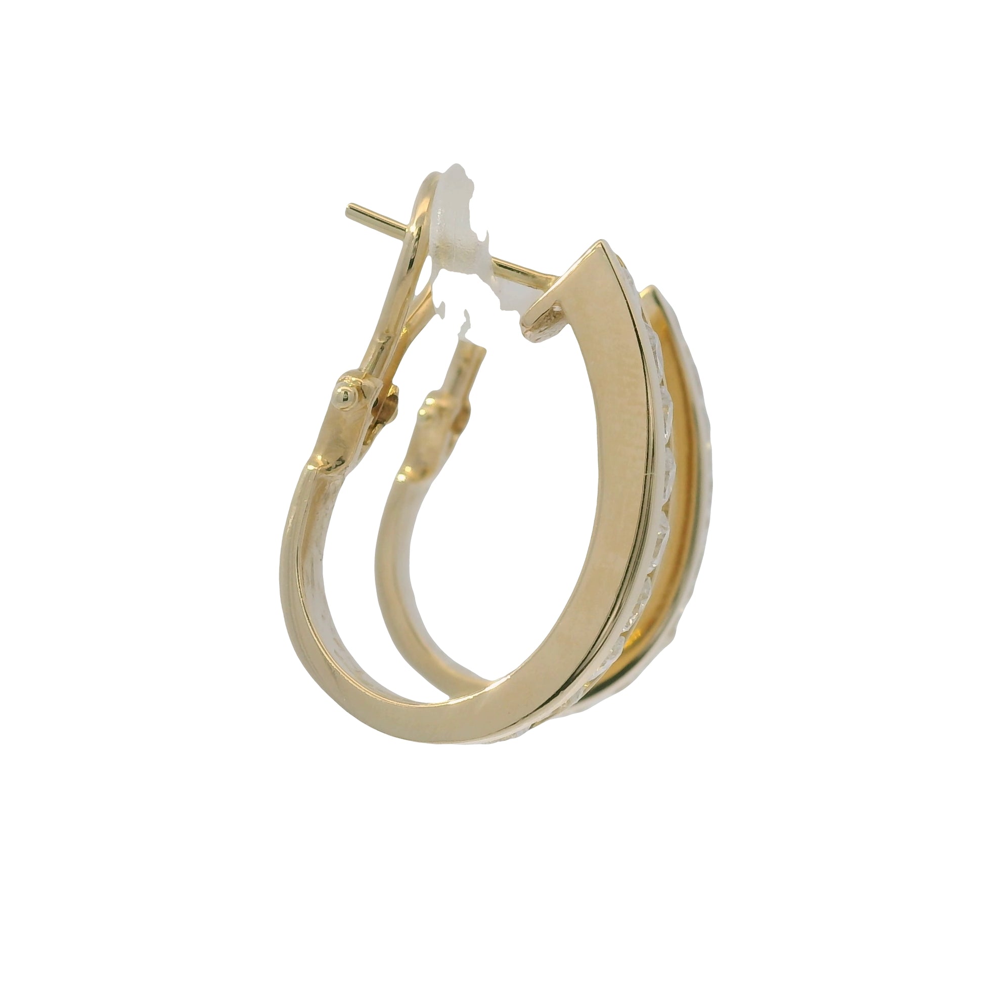 14K Yellow Gold Natural Round Brilliant Cut Diamond Channel Set Hoop Earrings