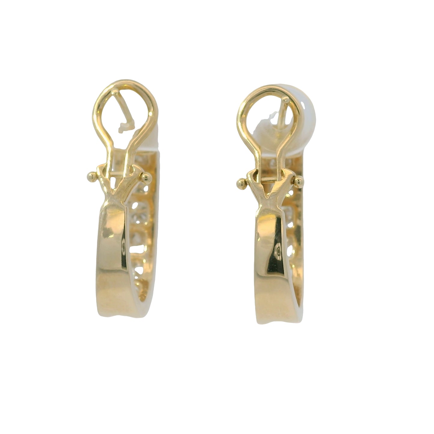 14K Yellow Gold Natural Round Brilliant Cut Diamond Channel Set Hoop Earrings