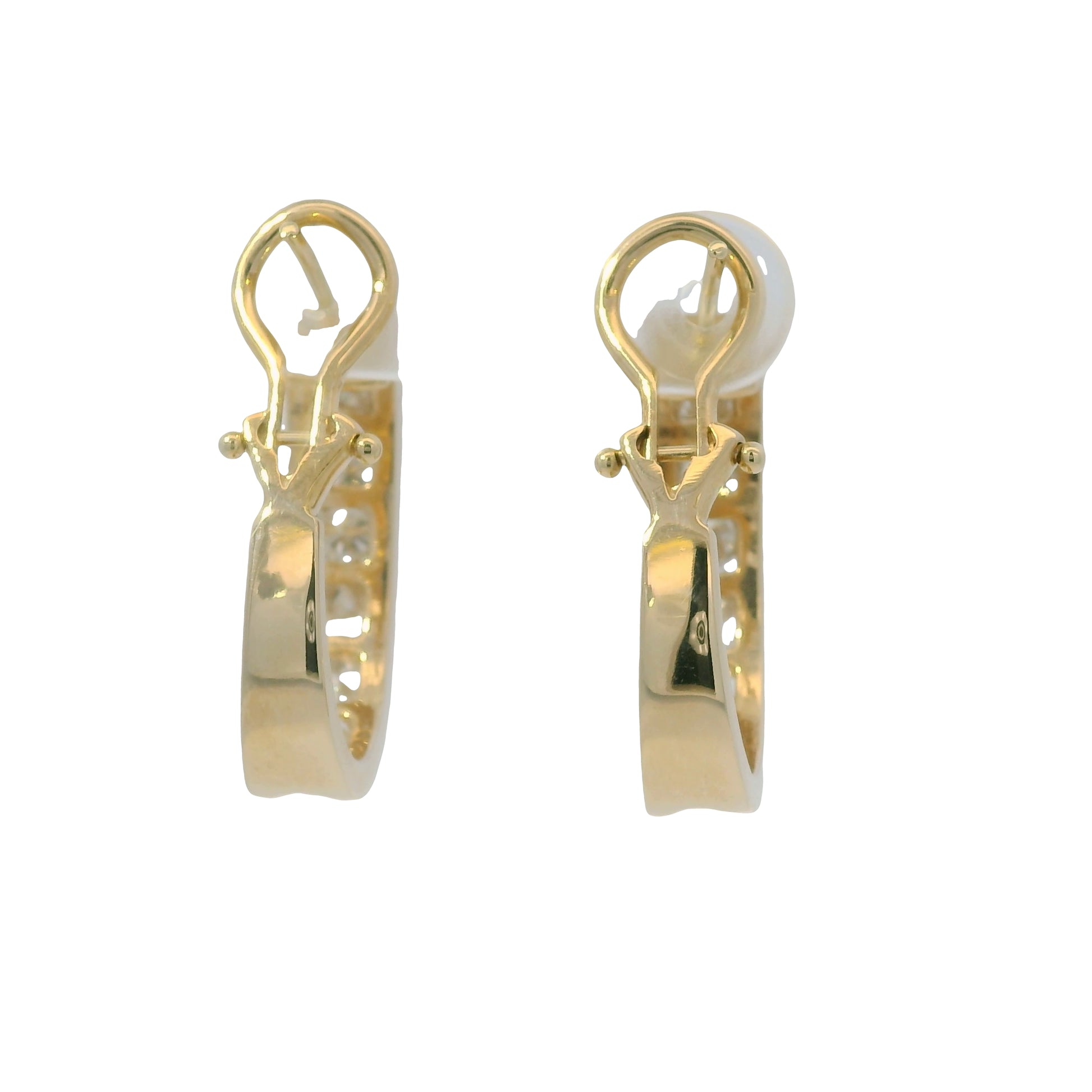 14K Yellow Gold Natural Round Brilliant Cut Diamond Channel Set Hoop Earrings