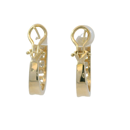 14K Yellow Gold Natural Round Brilliant Cut Diamond Channel Set Hoop Earrings