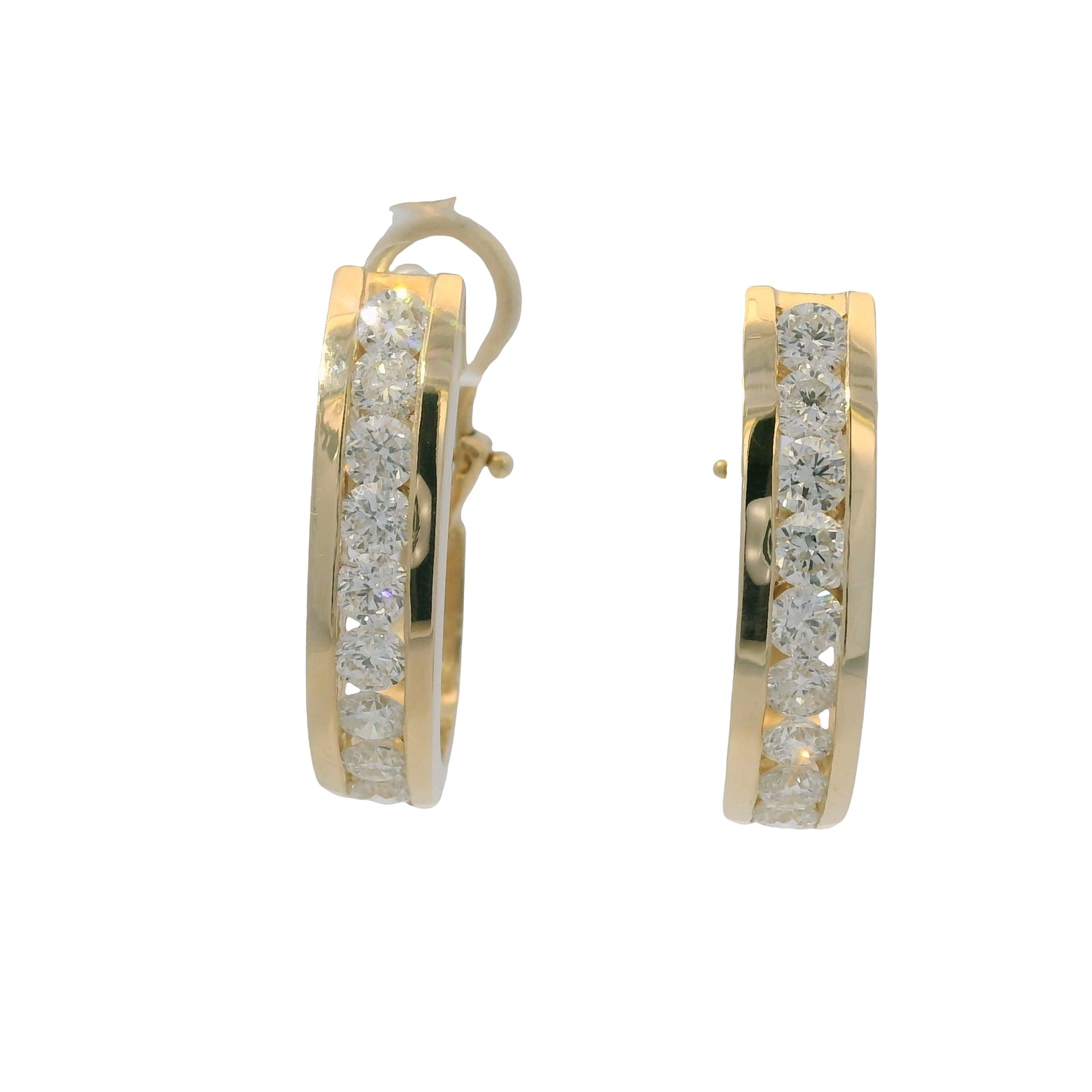 14K Yellow Gold Natural Round Brilliant Cut Diamond Channel Set Hoop Earrings