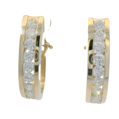 14K Yellow Gold Natural Round Brilliant Cut Diamond Channel Set Hoop Earrings
