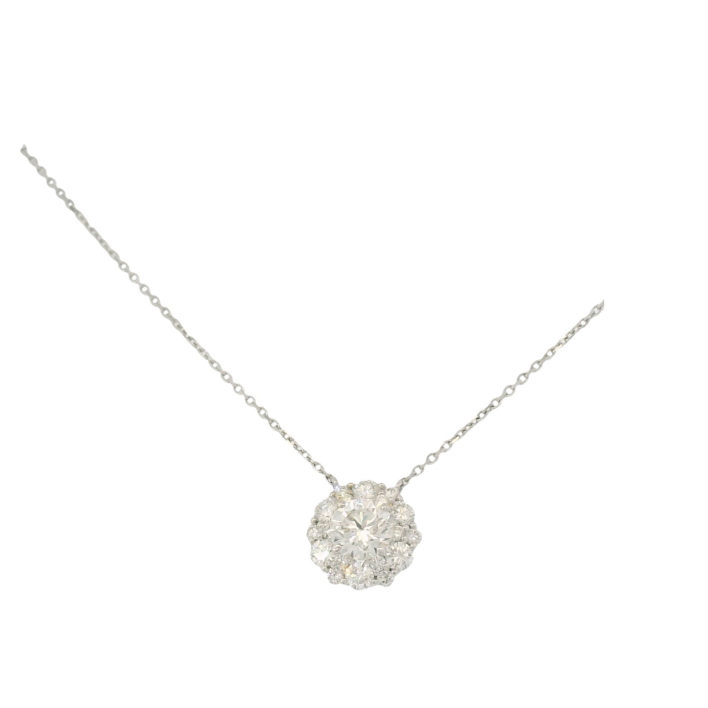 18K White Gold Natural 1.30 Carats Round Brilliant Diamond Fashion Necklace
