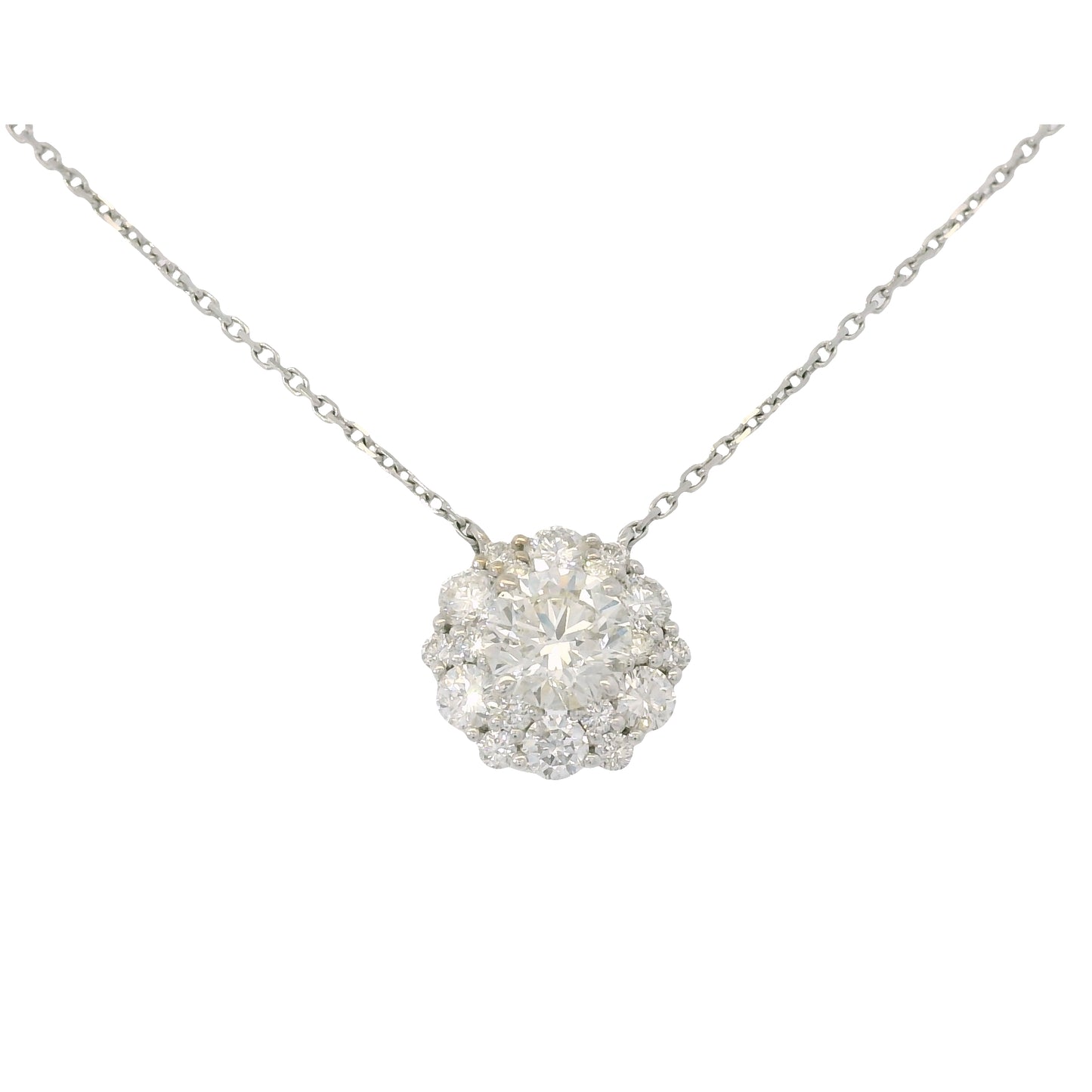 18K White Gold Natural 1.30 Carats Round Brilliant Diamond Fashion Necklace