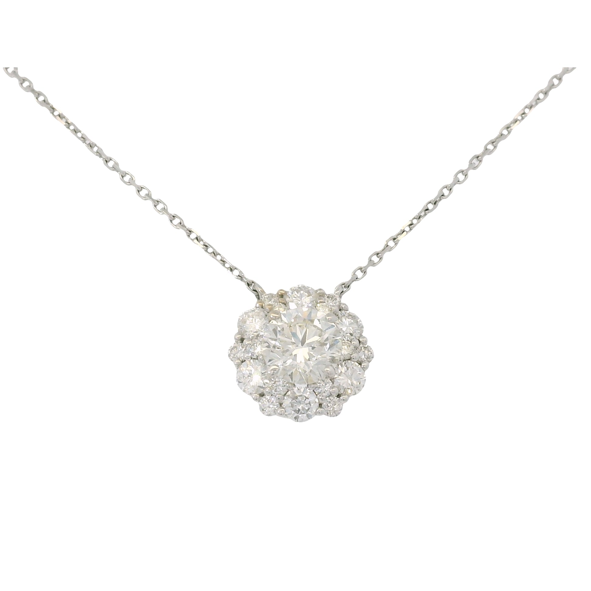 18K White Gold Natural 1.30 Carats Round Brilliant Diamond Fashion Necklace